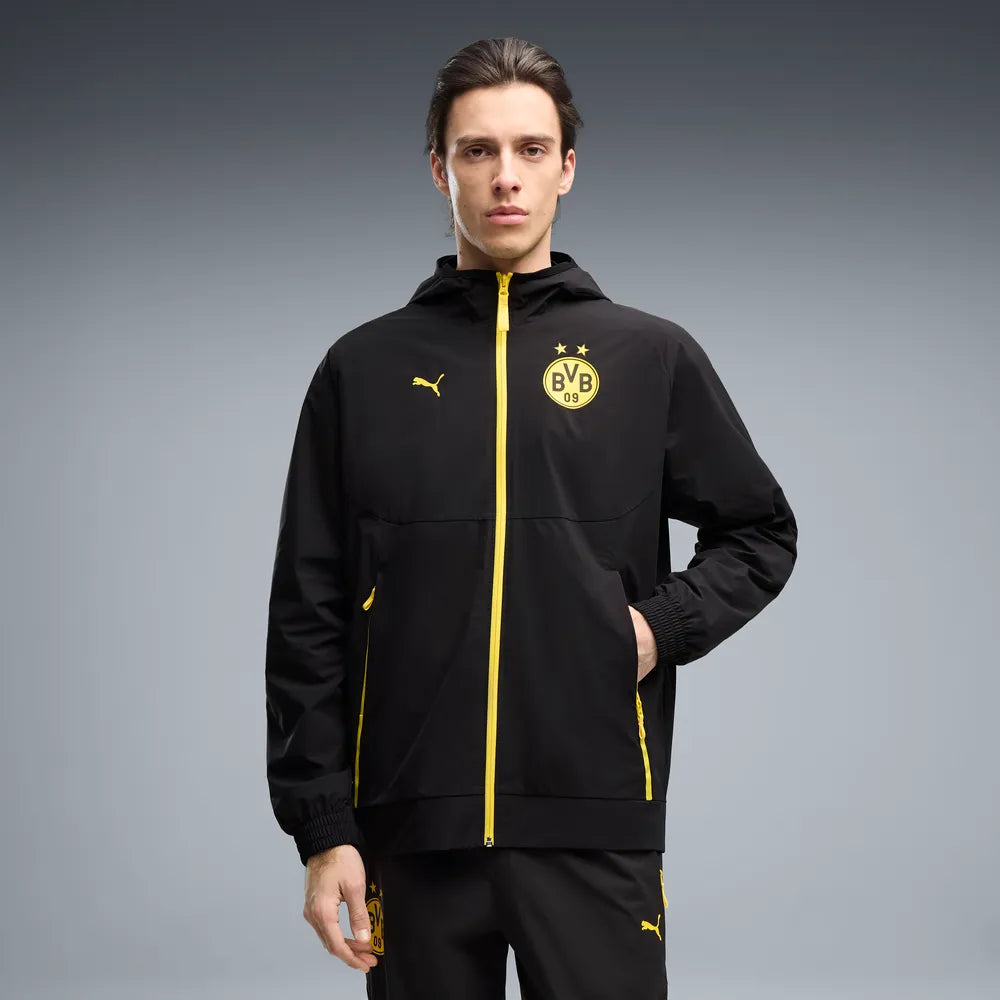 Giacca in tessuto con zip integrale Borussia Dortmund PUMATECH da uomo - Nero