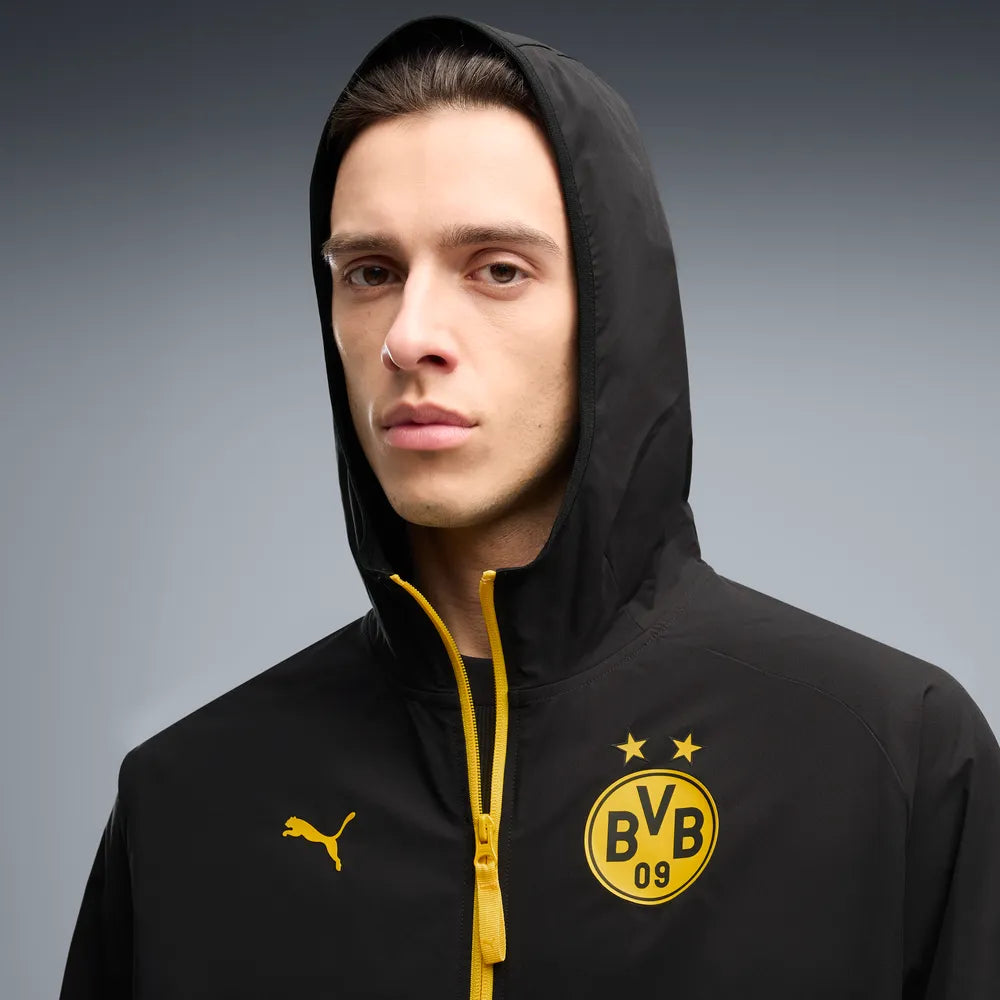 Giacca in tessuto con zip integrale Borussia Dortmund PUMATECH da uomo - Nero