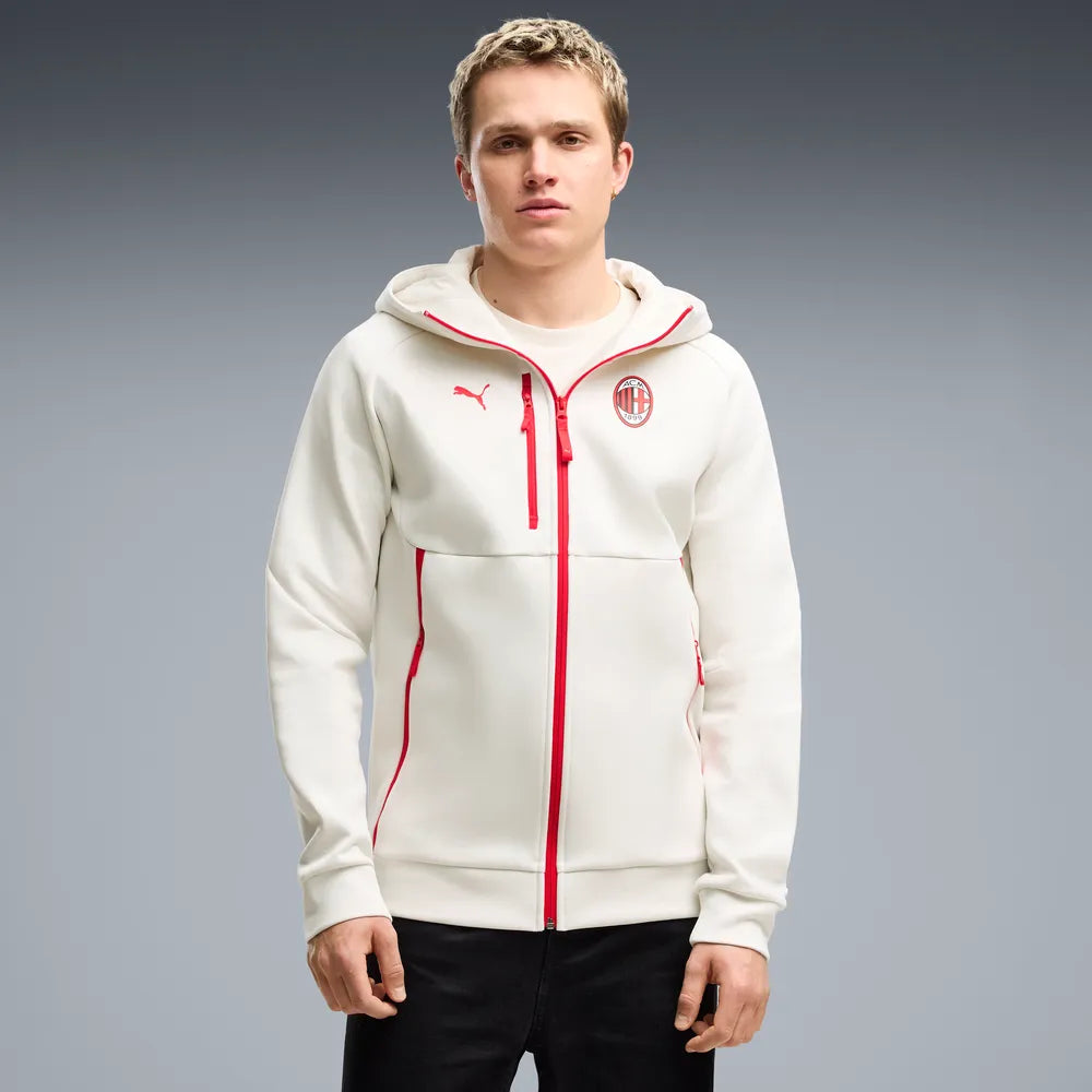 Felpa con zip integrale e cappuccio AC Milan PUMATECH da uomo - Grigio Vapore