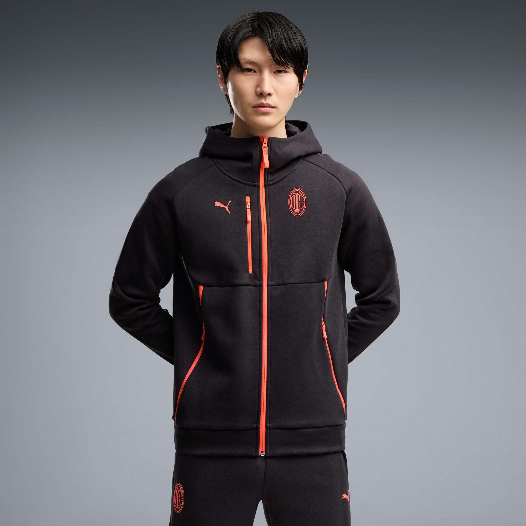Felpa con zip integrale e cappuccio AC Milan PUMATECH da uomo - Grigio Scuro
