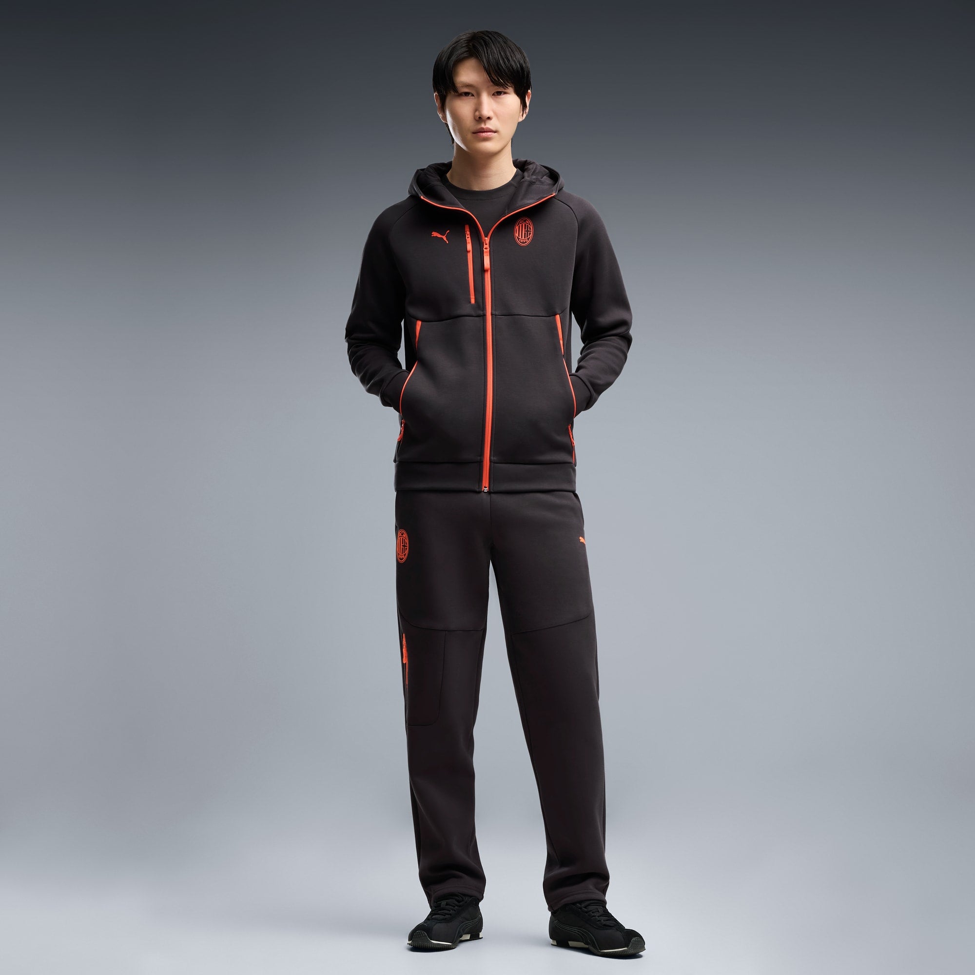 Felpa con zip integrale e cappuccio AC Milan PUMATECH da uomo - Grigio Scuro