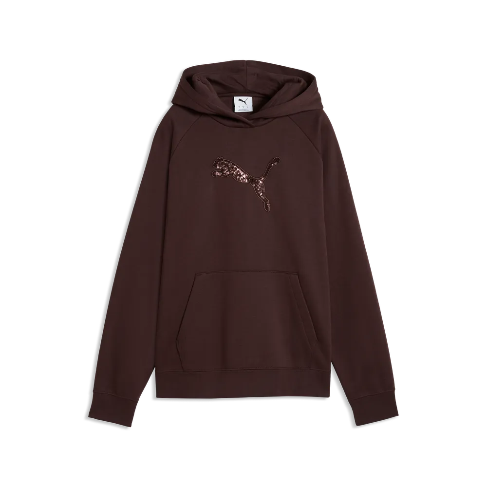 Felpa con cappuccio e paillettes Essentials da donna - Marrone Cioccolato