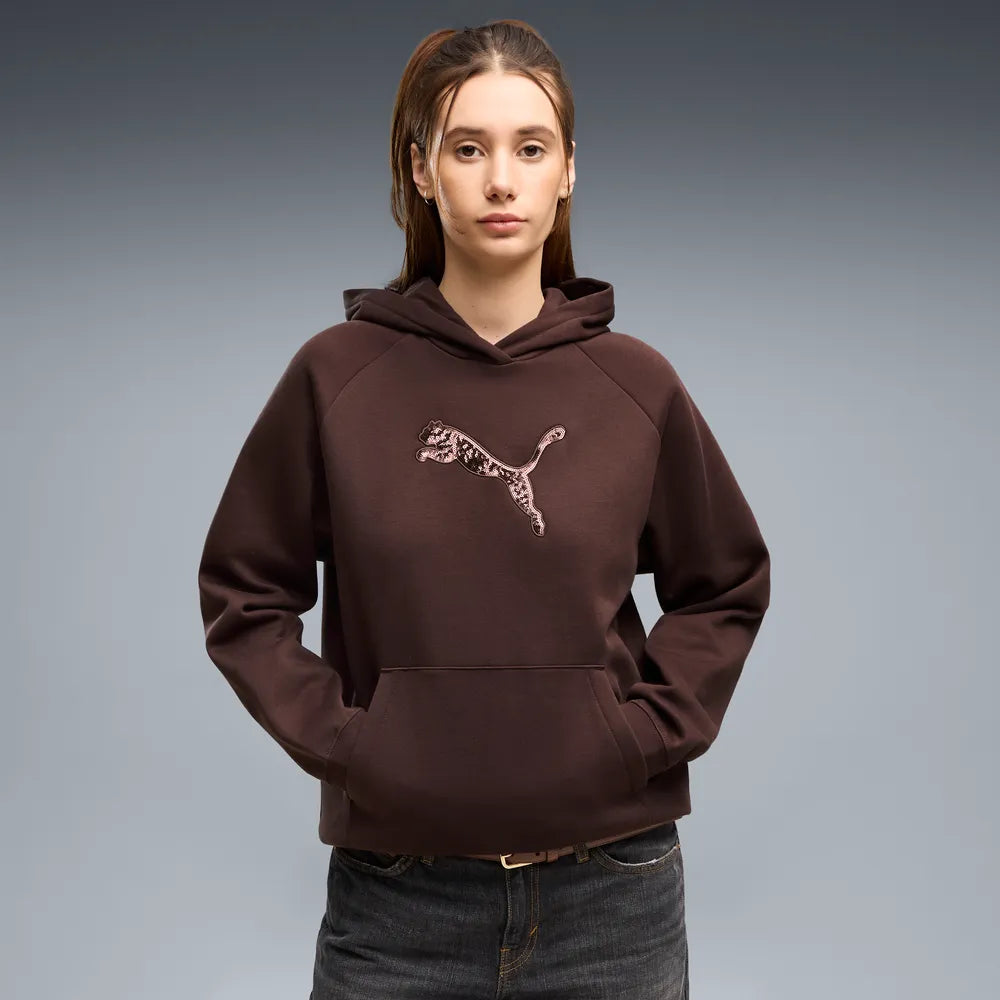 Felpa con cappuccio e paillettes Essentials da donna - Marrone Cioccolato