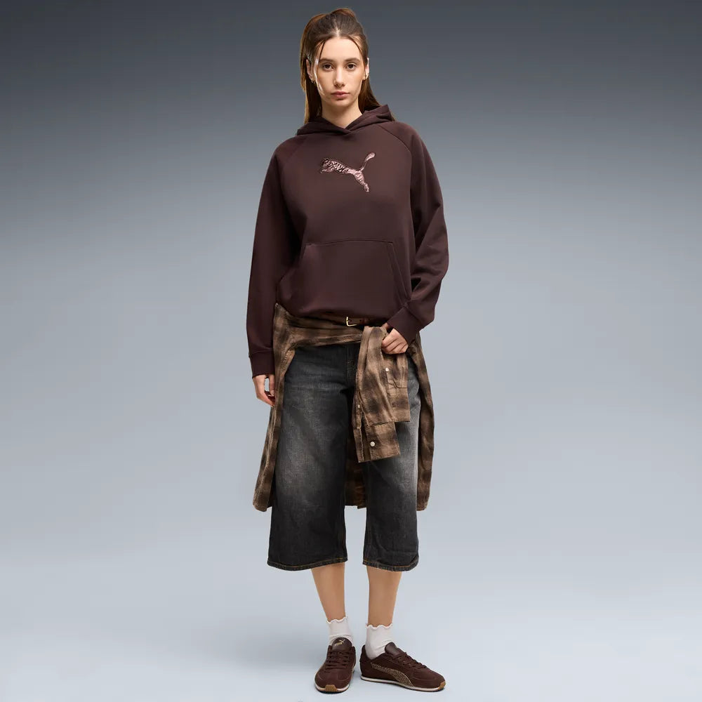 Felpa con cappuccio e paillettes Essentials da donna - Marrone Cioccolato