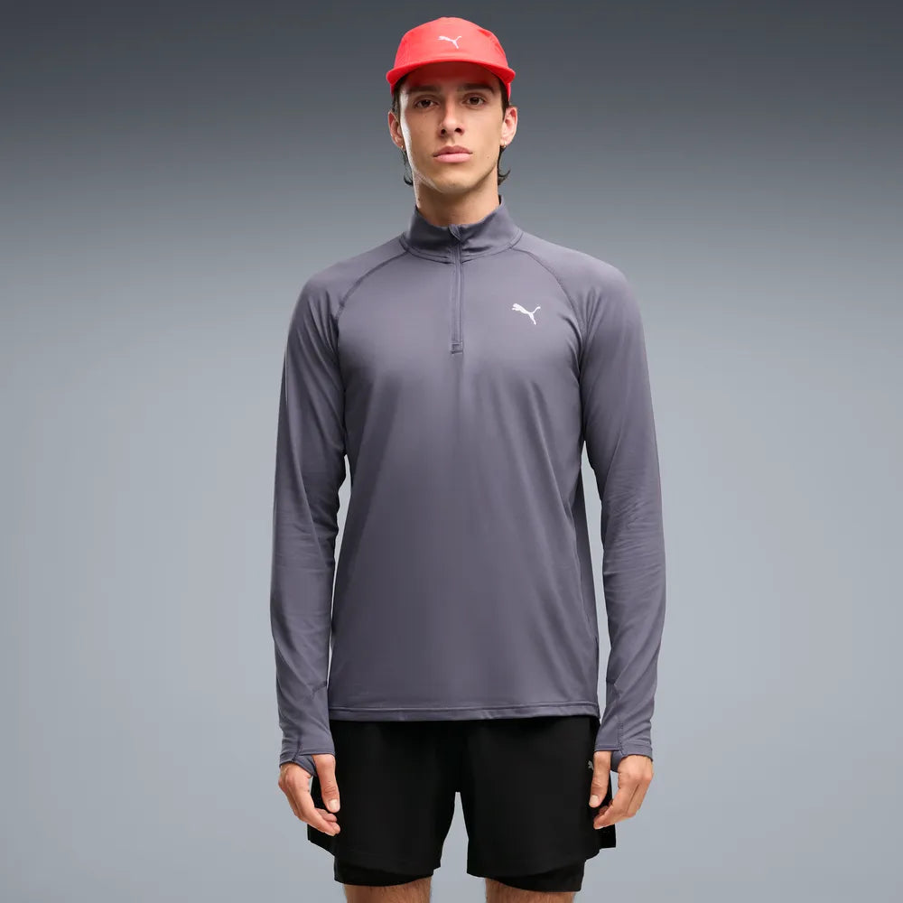 Top da running con zip corta VELOCITY CLOUDSPUN da uomo - Blu Inchiostro