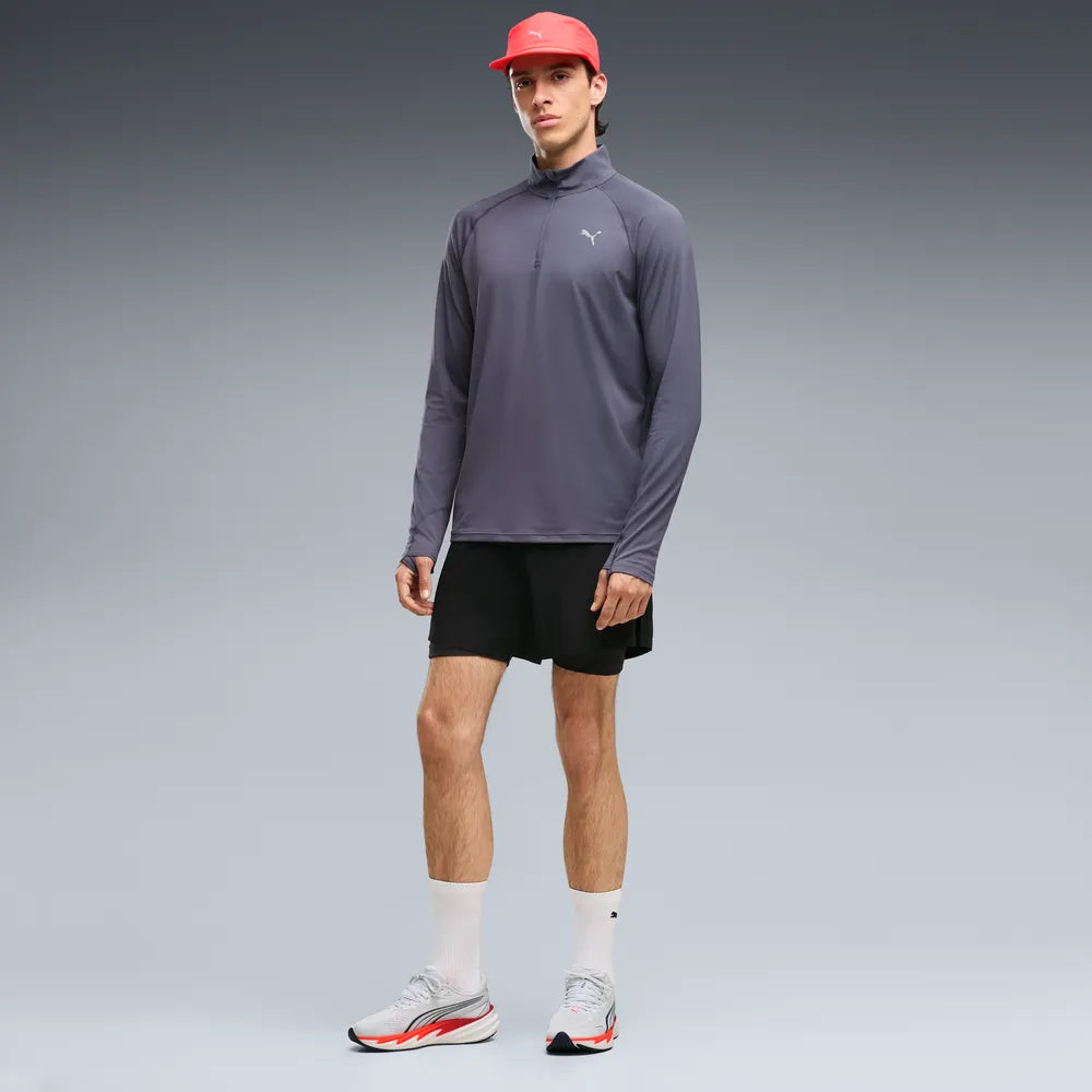 Top da running con zip corta VELOCITY CLOUDSPUN da uomo - Blu Inchiostro