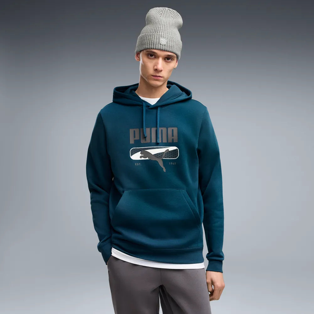 Felpa con cappuccio in pile PUMA Sport Logo Play da uomo - Verde Petrolio