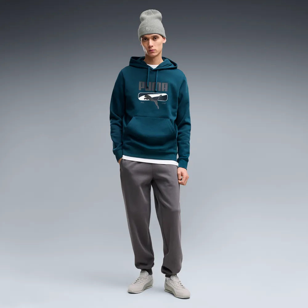 Felpa con cappuccio in pile PUMA Sport Logo Play da uomo - Verde Petrolio