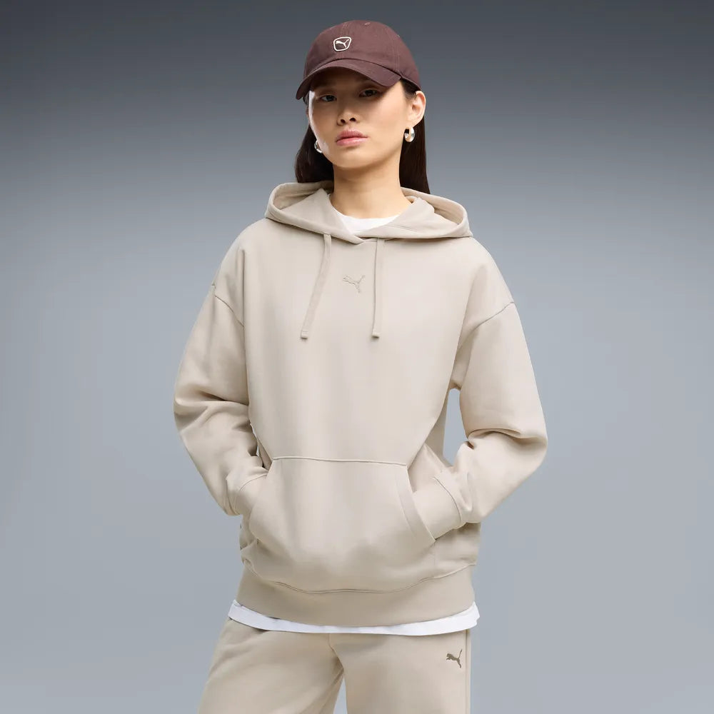 Felpa con cappuccio in pile Essentials dal taglio morbido da donna - Grigio Nebbia