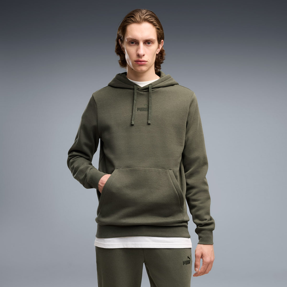 Felpa con cappuccio in pile con logo Essentials N.1 da uomo - Verde Muschio