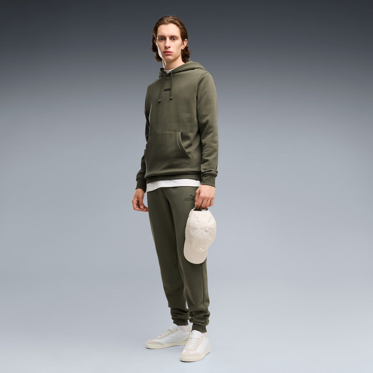 Felpa con cappuccio in pile con logo Essentials N.1 da uomo - Verde Muschio