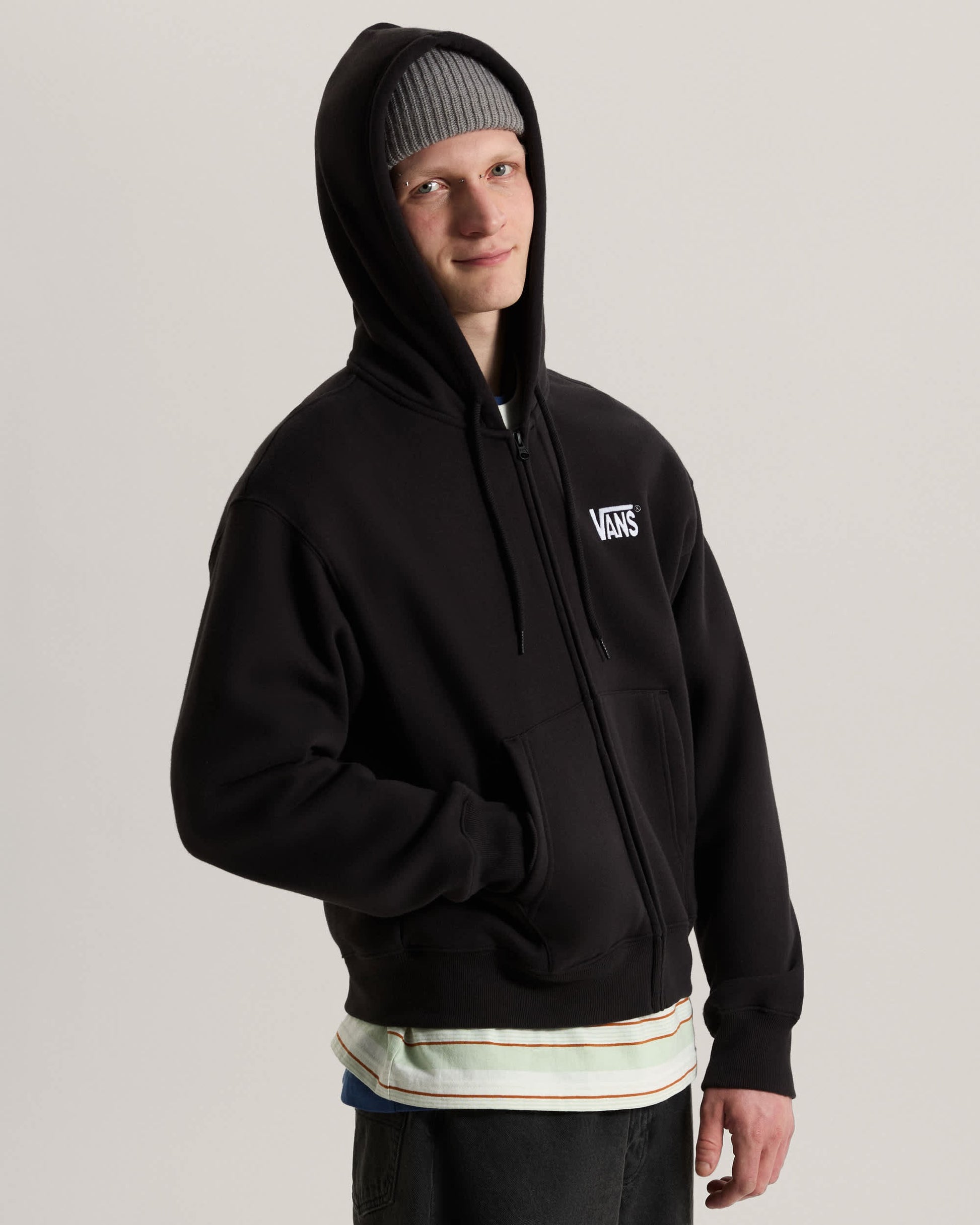 Felpa con Cappuccio e Zip Stretch Logo - Nero