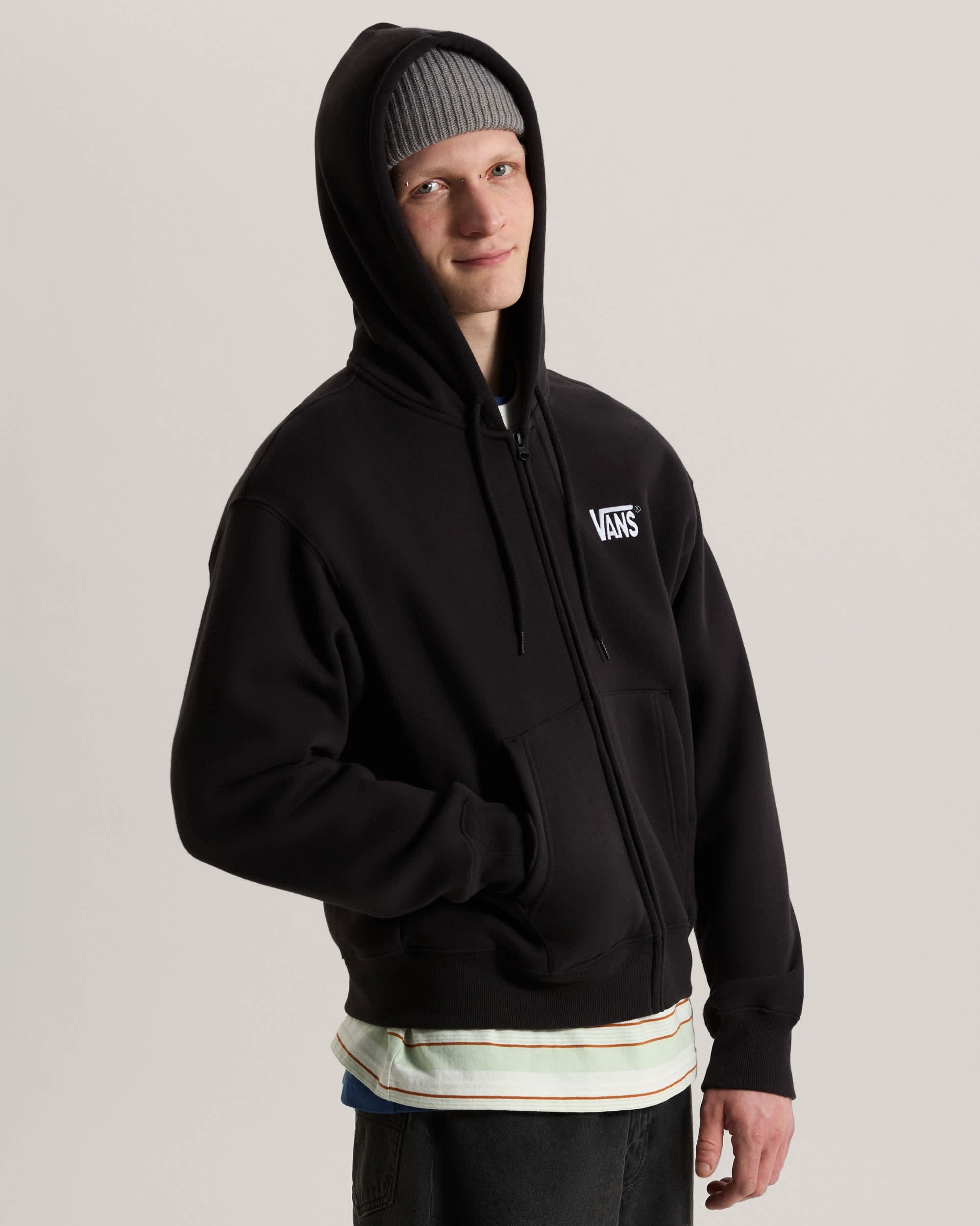 Felpa con Cappuccio e Zip Stretch Logo - Nero