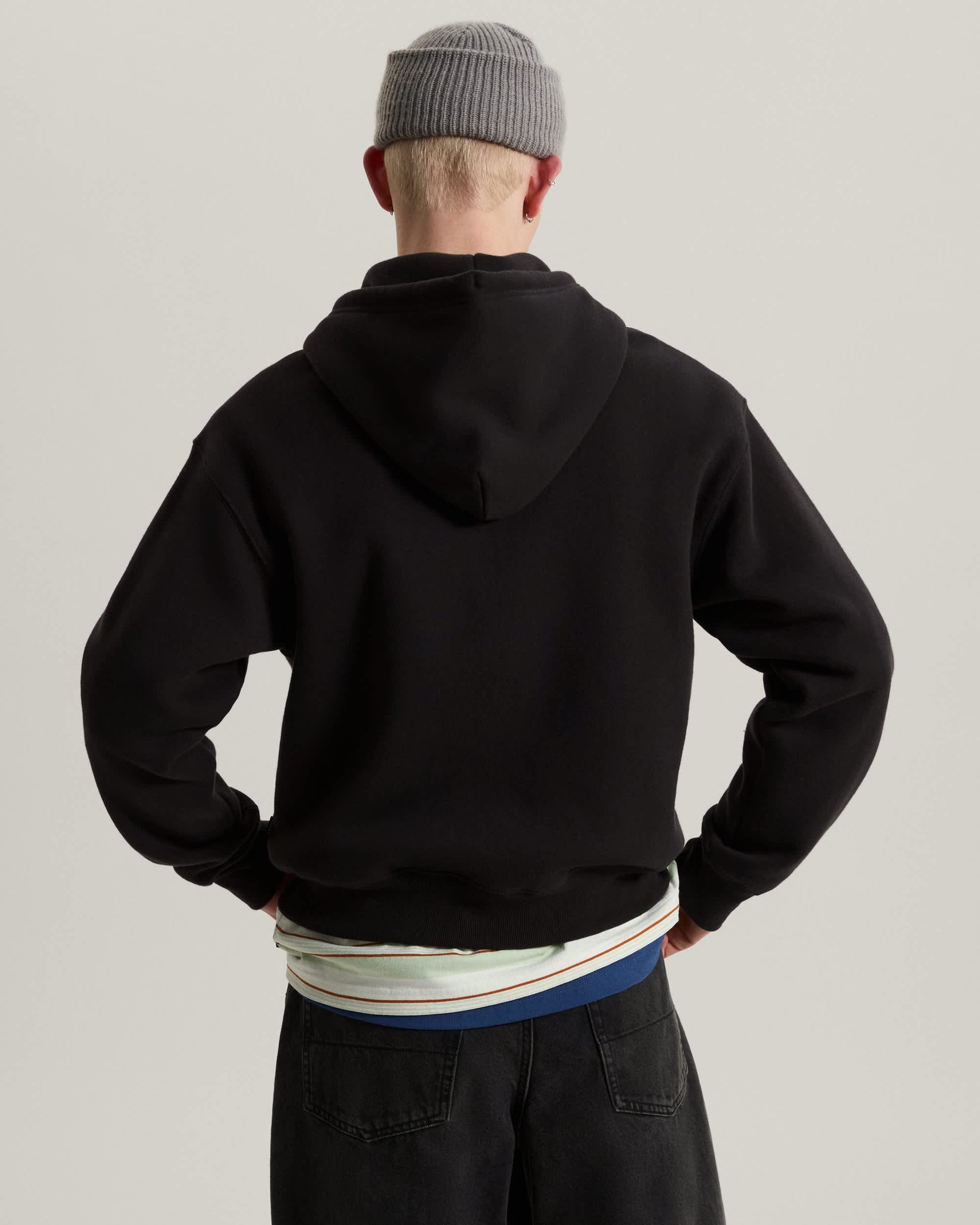 Felpa con Cappuccio e Zip Stretch Logo - Nero