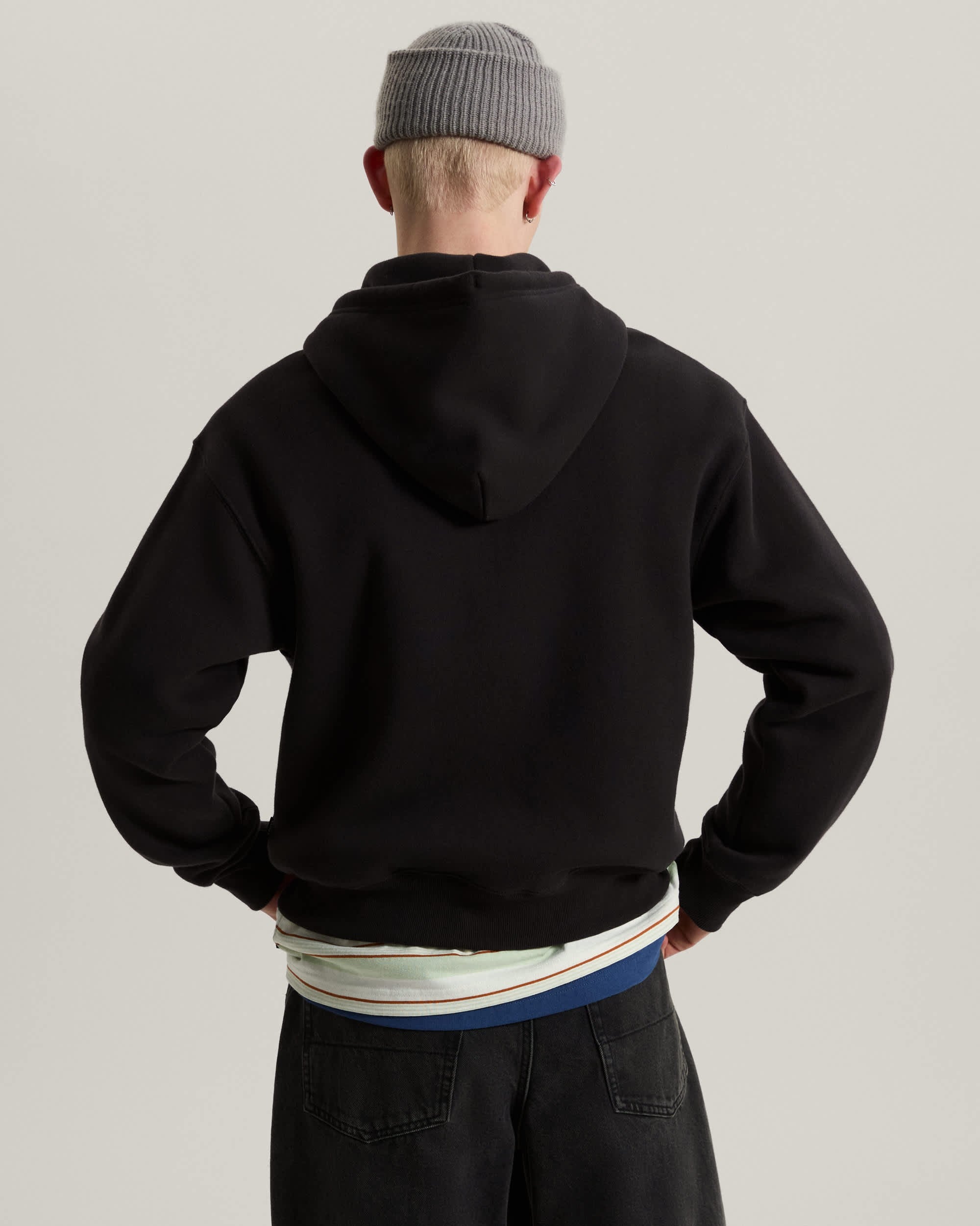 Felpa con Cappuccio e Zip Stretch Logo - Nero