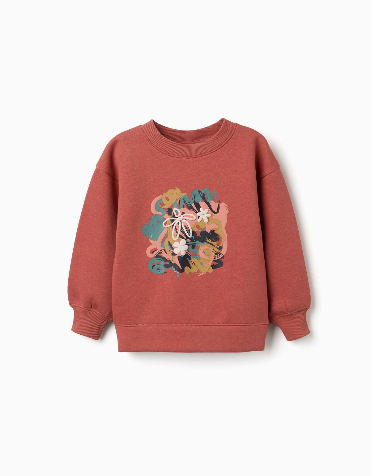Zippy Felpa Garzata con Stampa Bambina - Terracotta