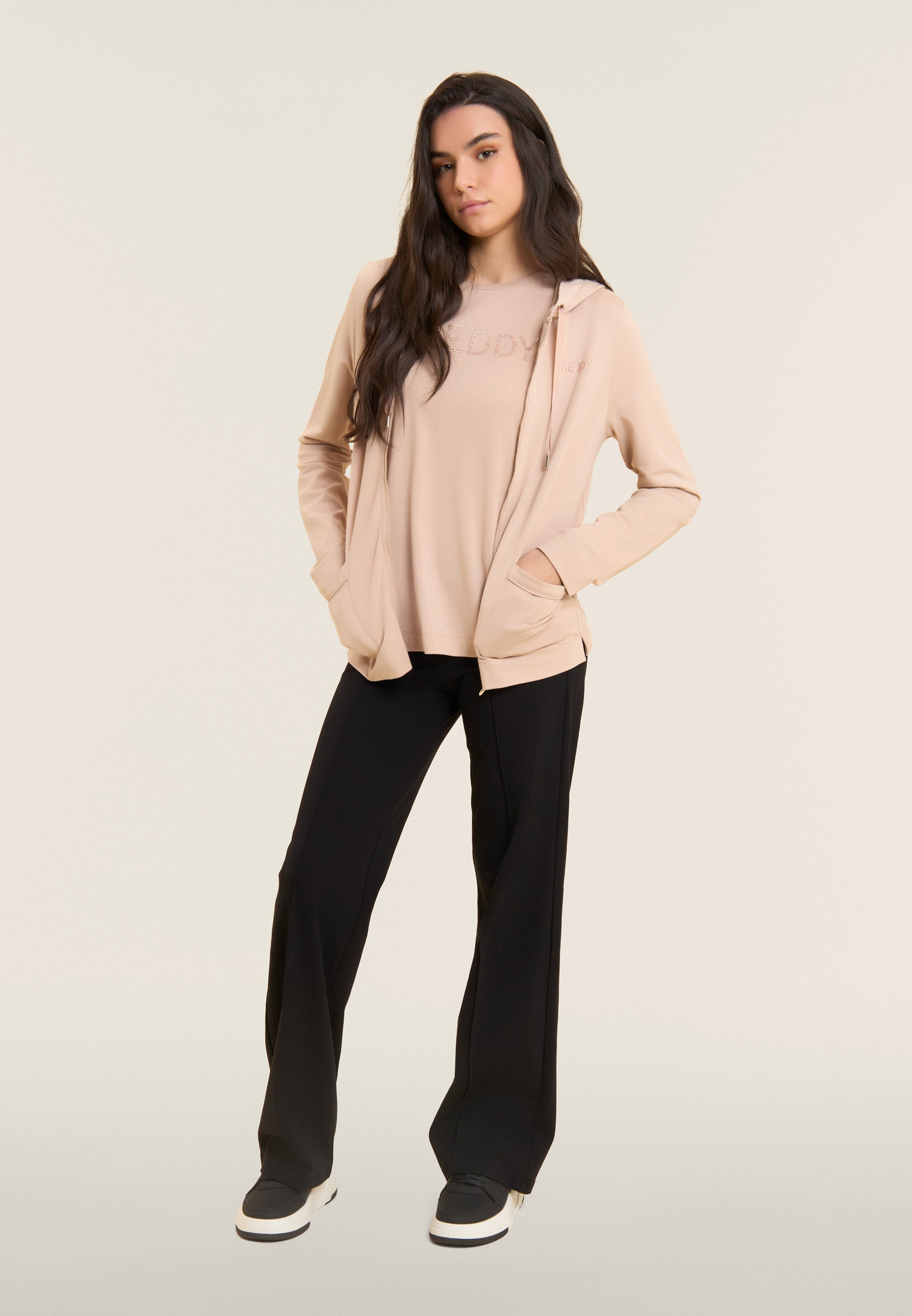 Freddy Felpa Cappuccio Zip Strass Beige