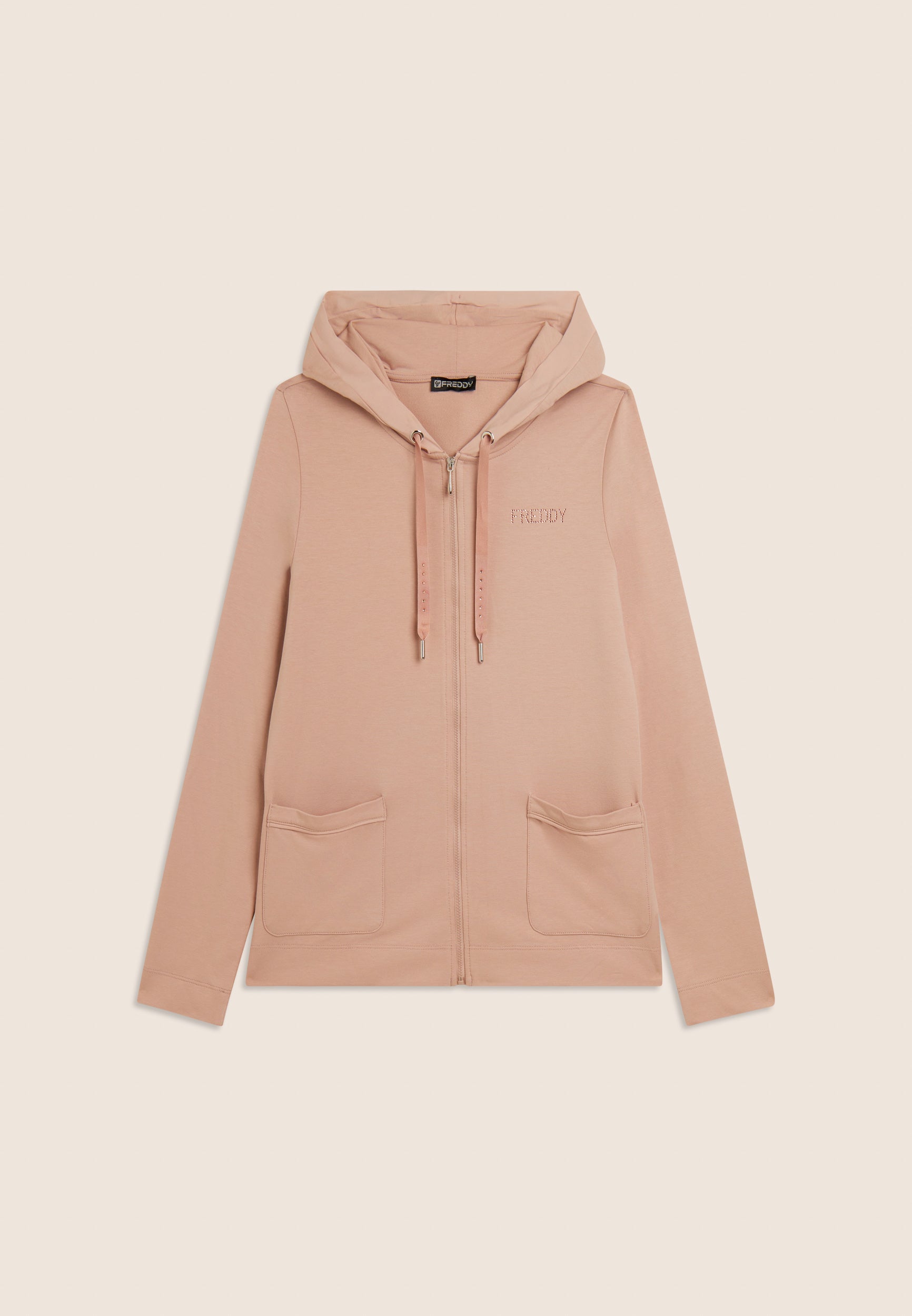 Freddy Felpa Cappuccio Zip Strass Beige