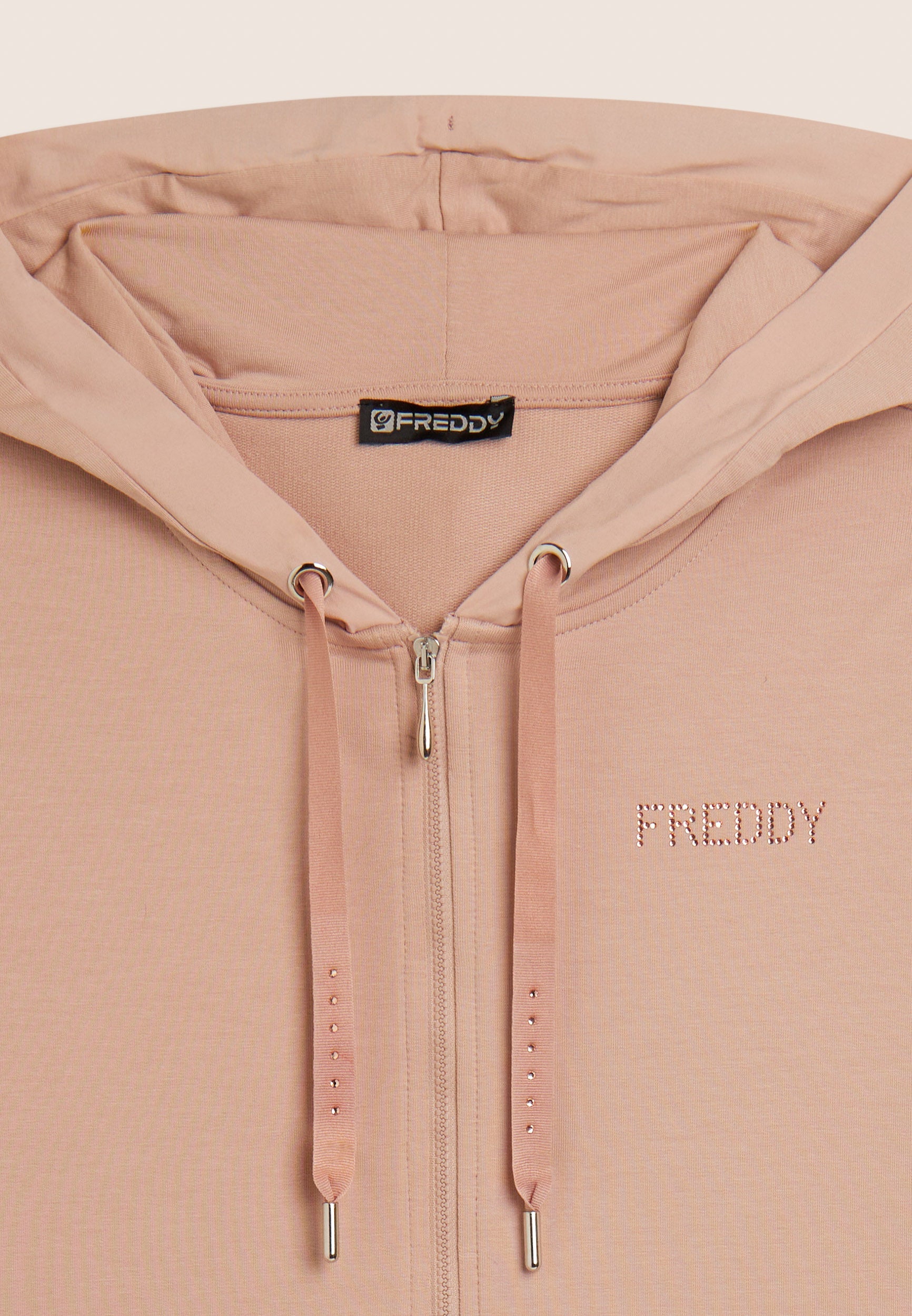 Freddy Felpa Cappuccio Zip Strass Beige