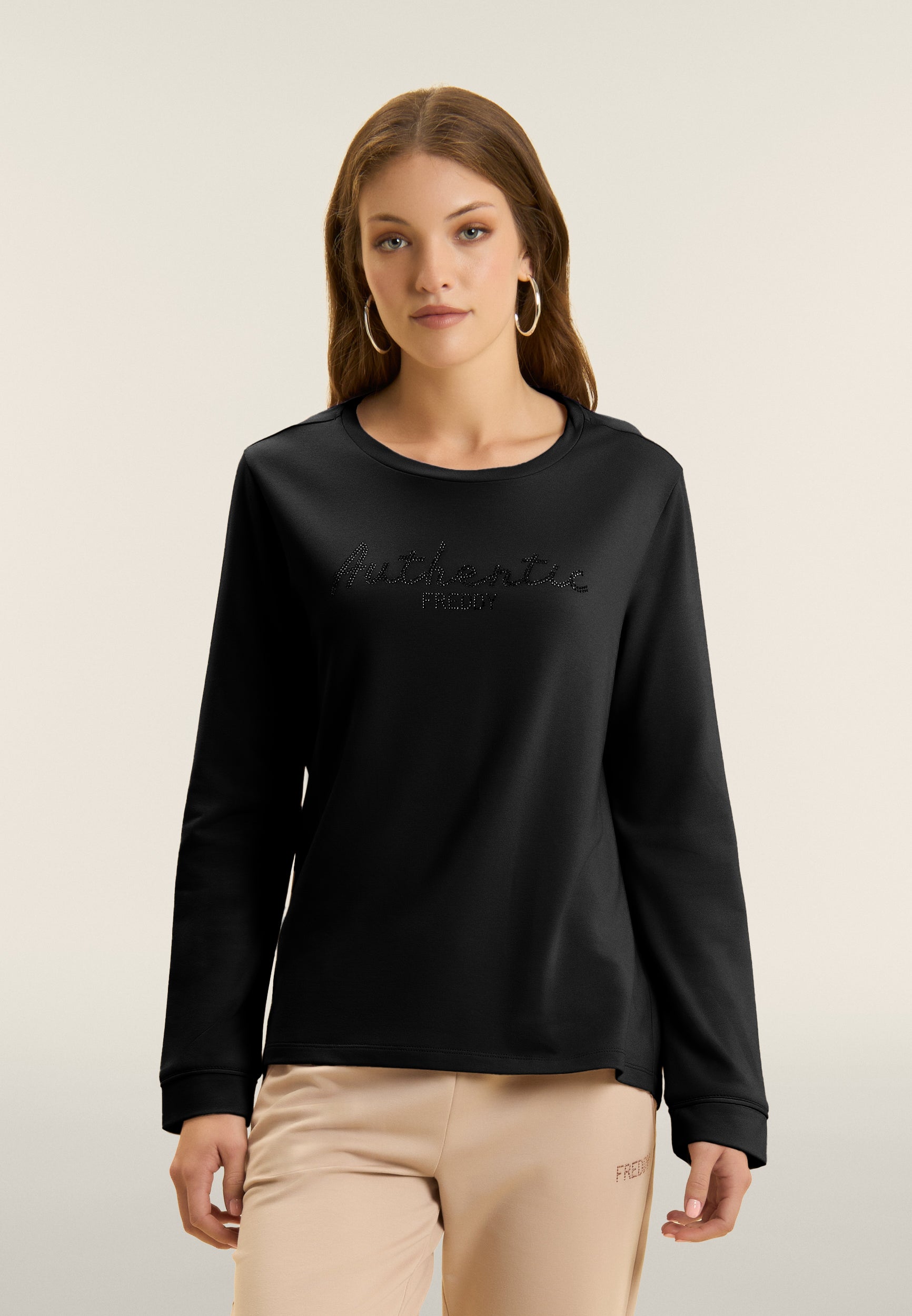 Freddy Felpa Comfort Fit con Strass Authentic Nero