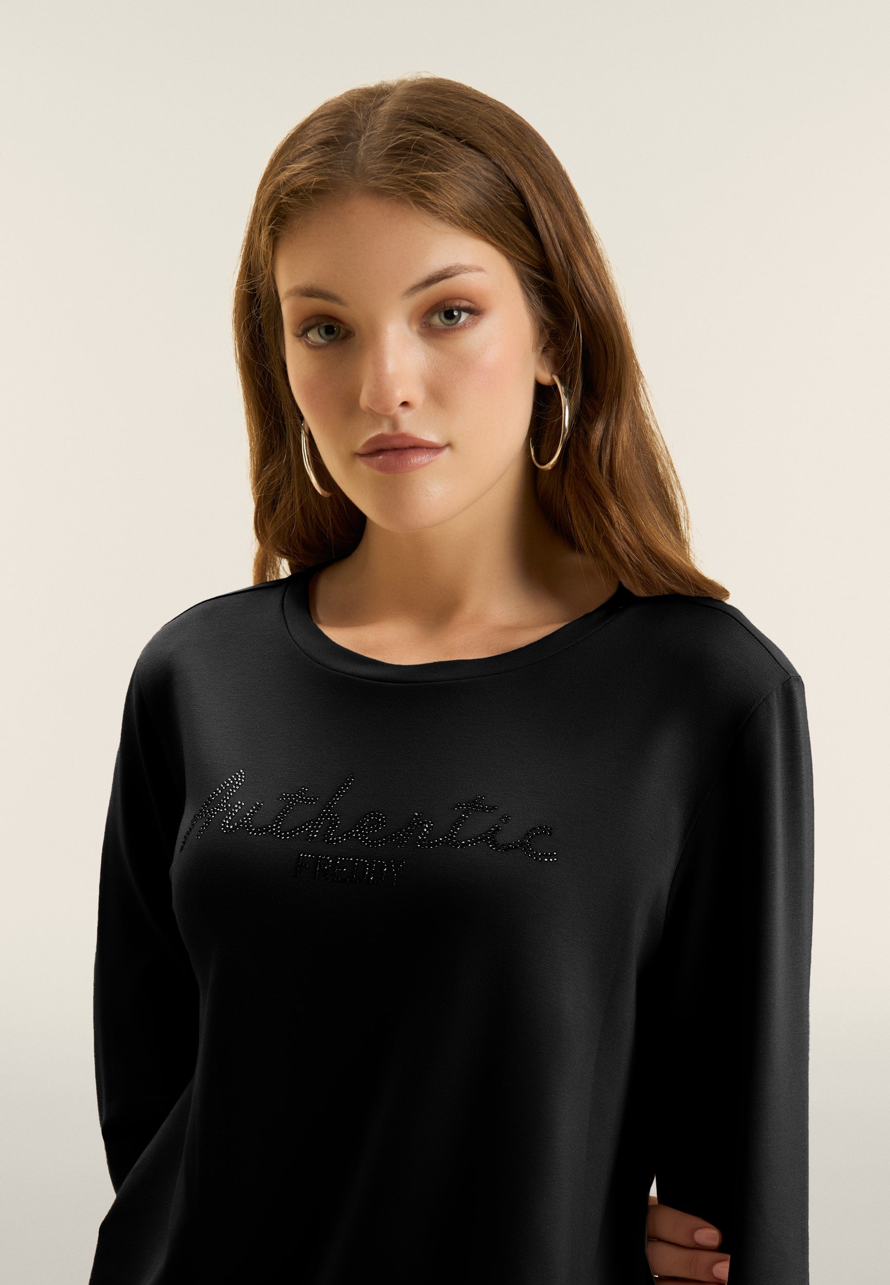 Freddy Felpa Comfort Fit con Strass Authentic Nero