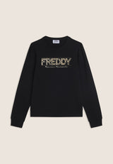 Felpa con Logo Animalier e Drappeggio sulle Spalle