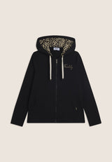 Felpa con Zip e Cappuccio Fodera Animalier