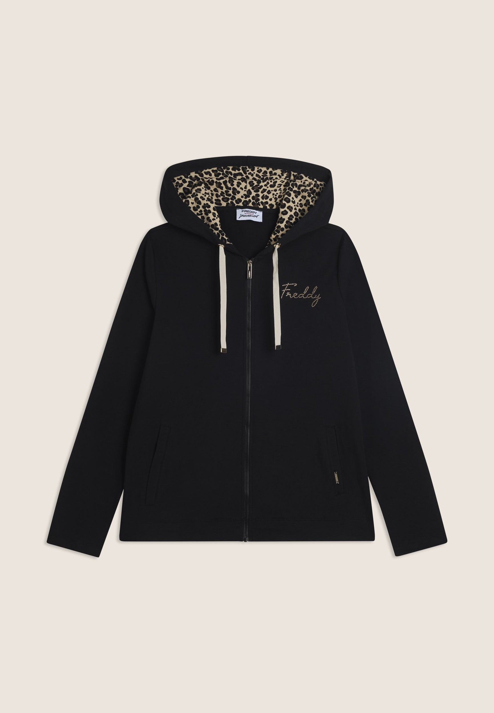 Freddy Felpa con Zip e Cappuccio Fodera Animalier Nero