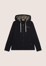 Freddy Felpa con Zip e Cappuccio Fodera Animalier Nero