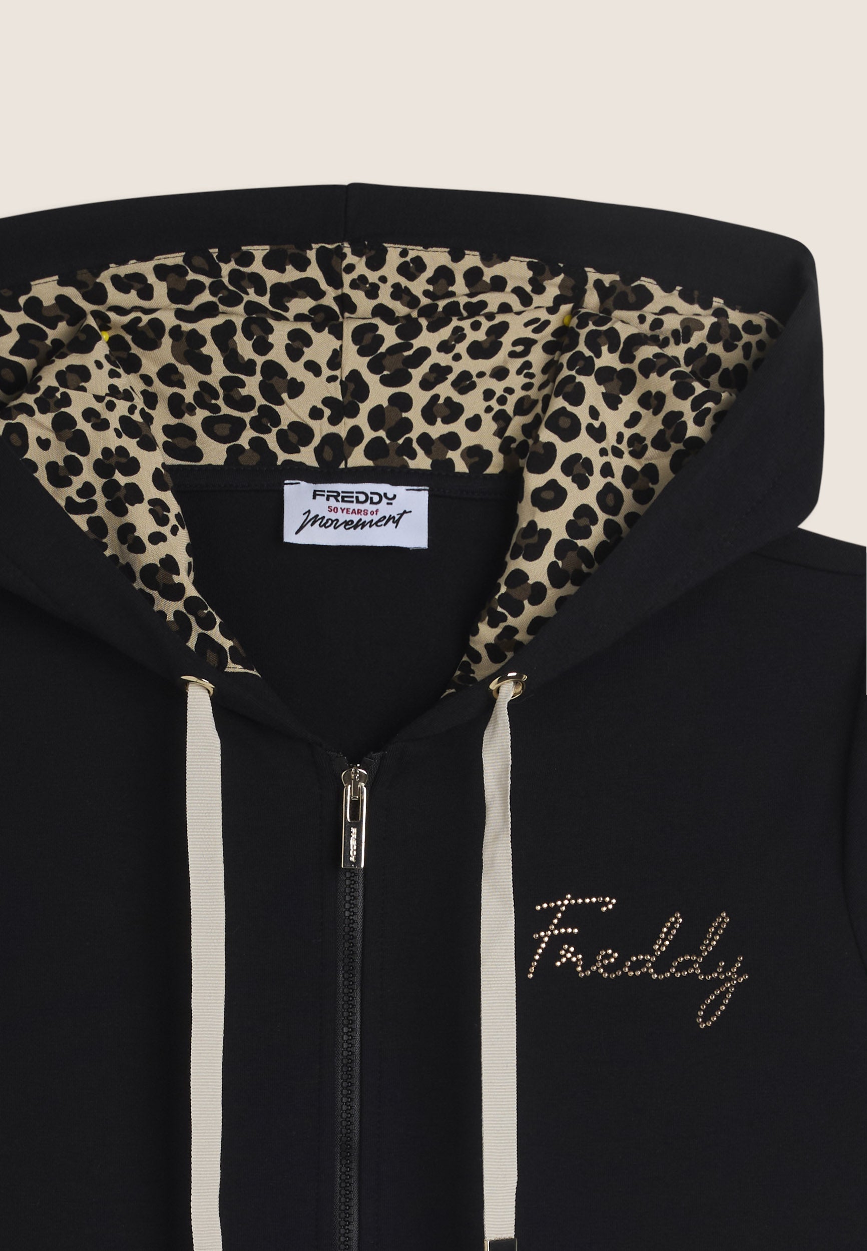Freddy Felpa con Zip e Cappuccio Fodera Animalier Nero