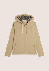 Felpa con Zip e Cappuccio Fodera Animalier
