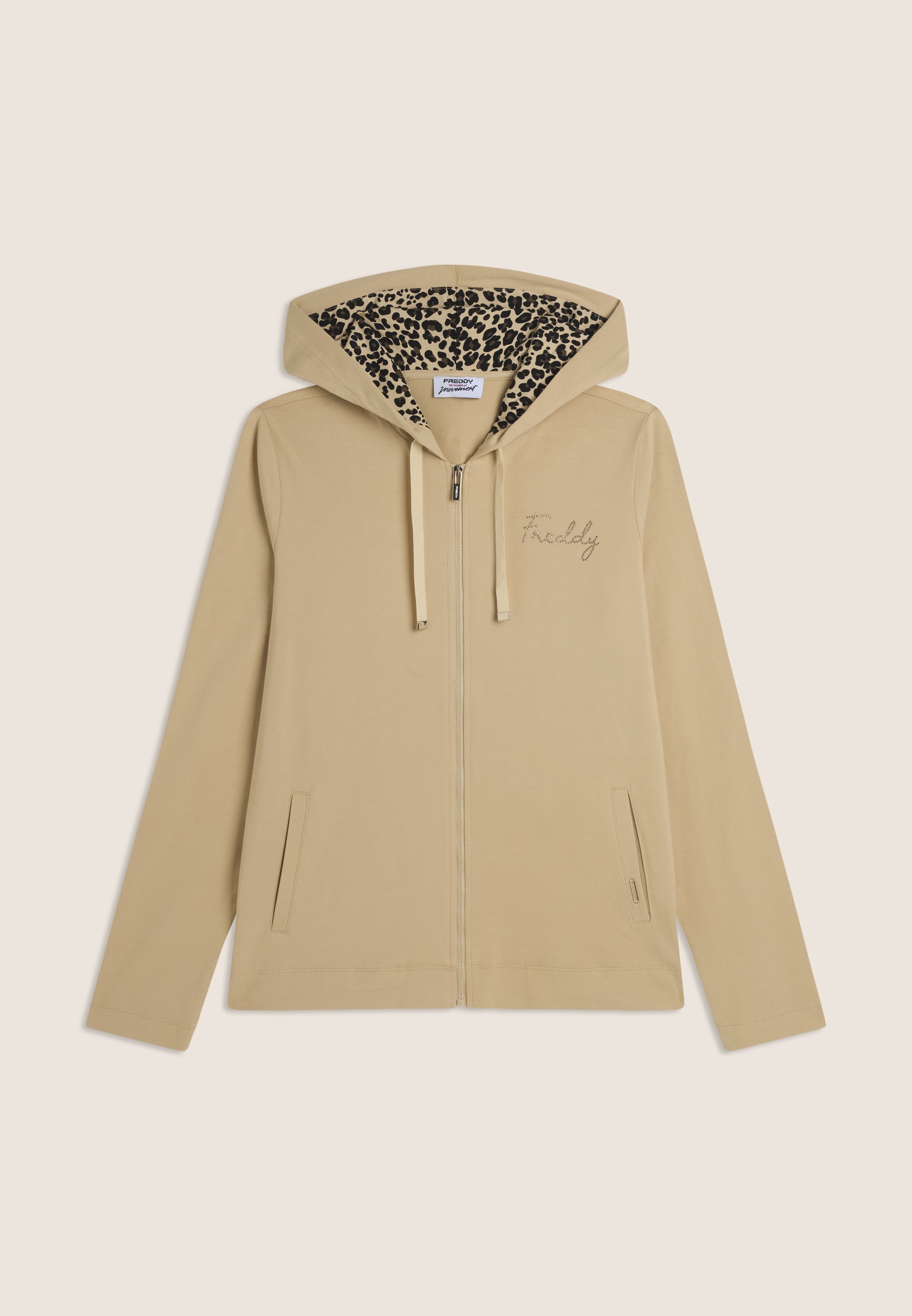 Freddy Felpa con Zip e Cappuccio Fodera Animalier Beige