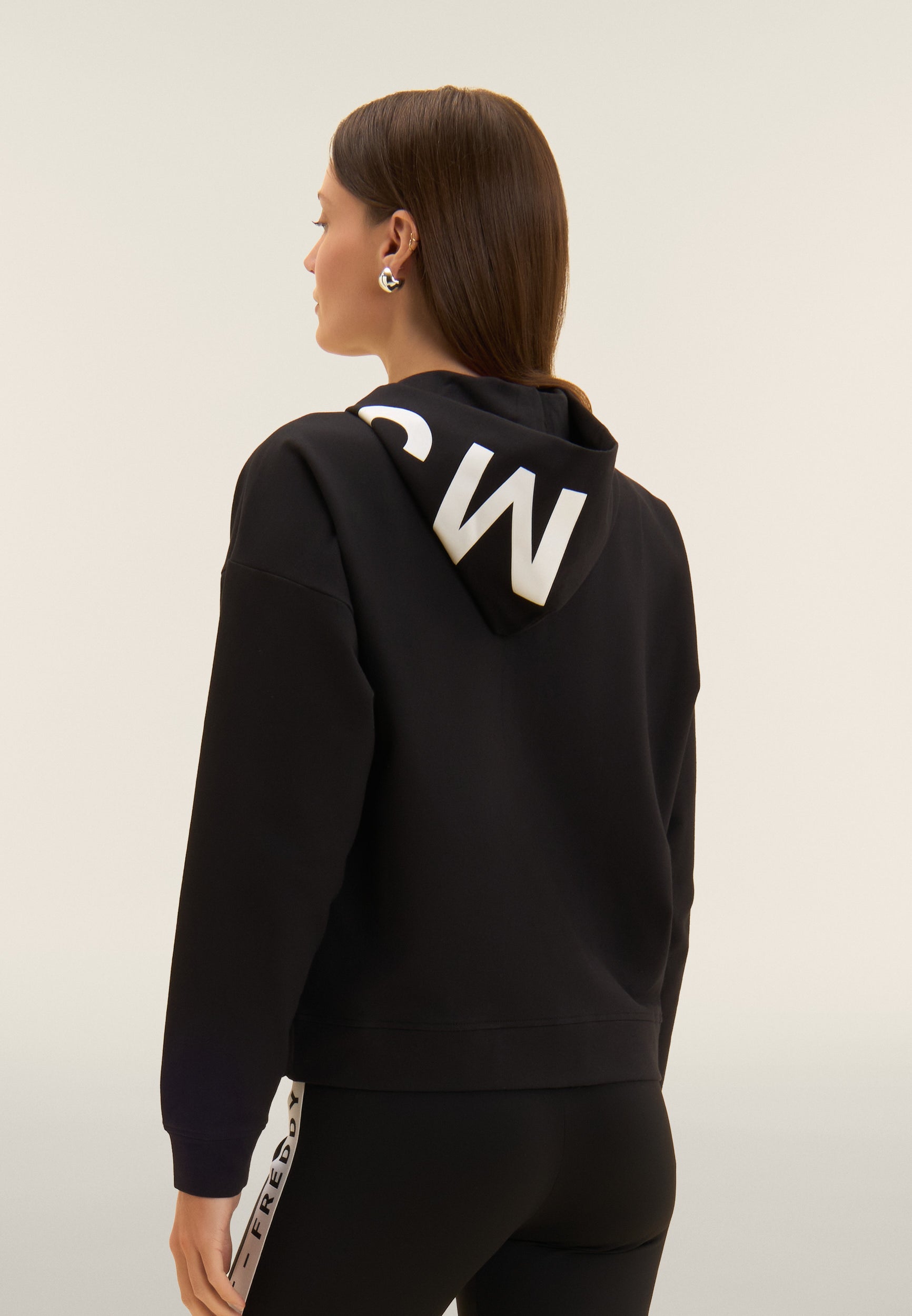 Freddy Felpa Cropped Cappuccio Zip Stampa MST Nero