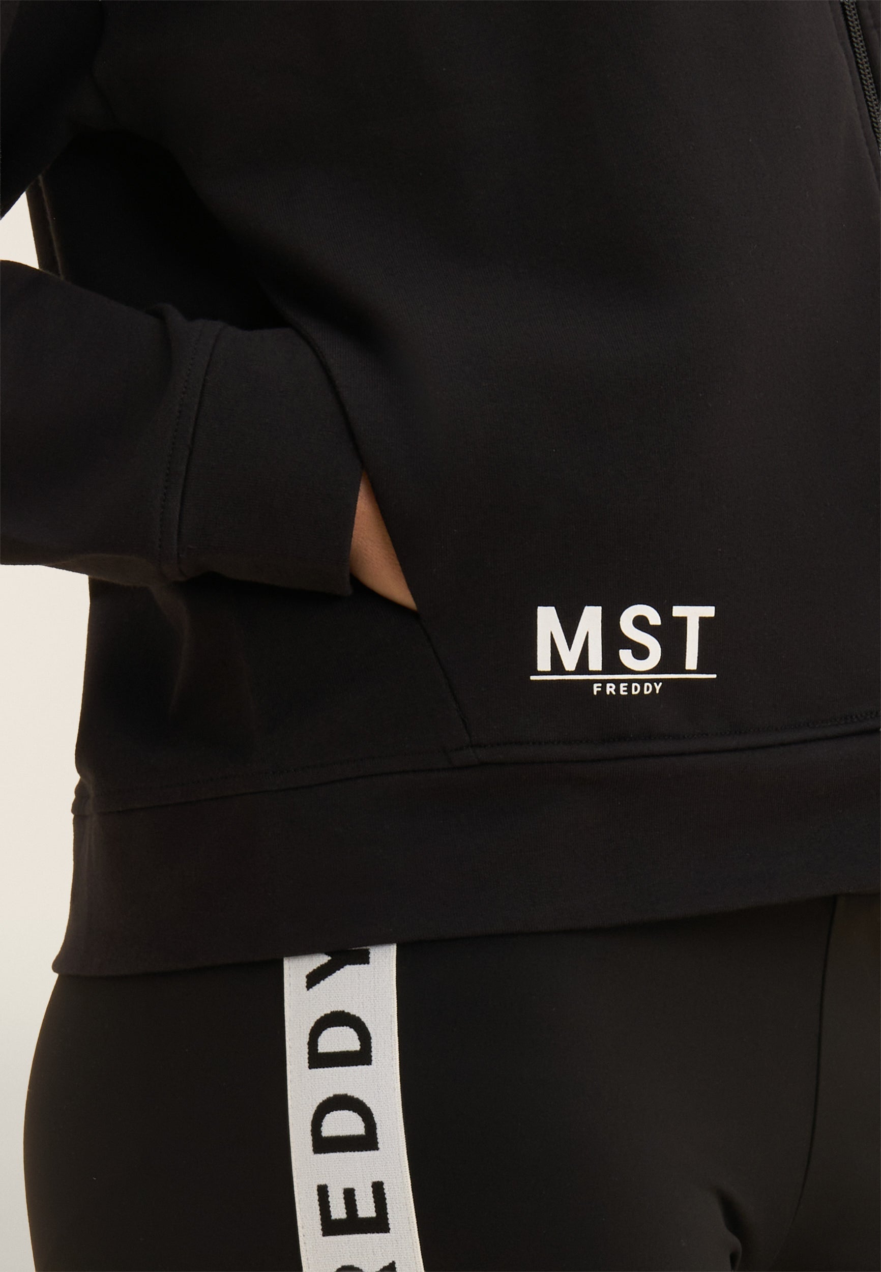 Freddy Felpa Cropped Cappuccio Zip Stampa MST Nero