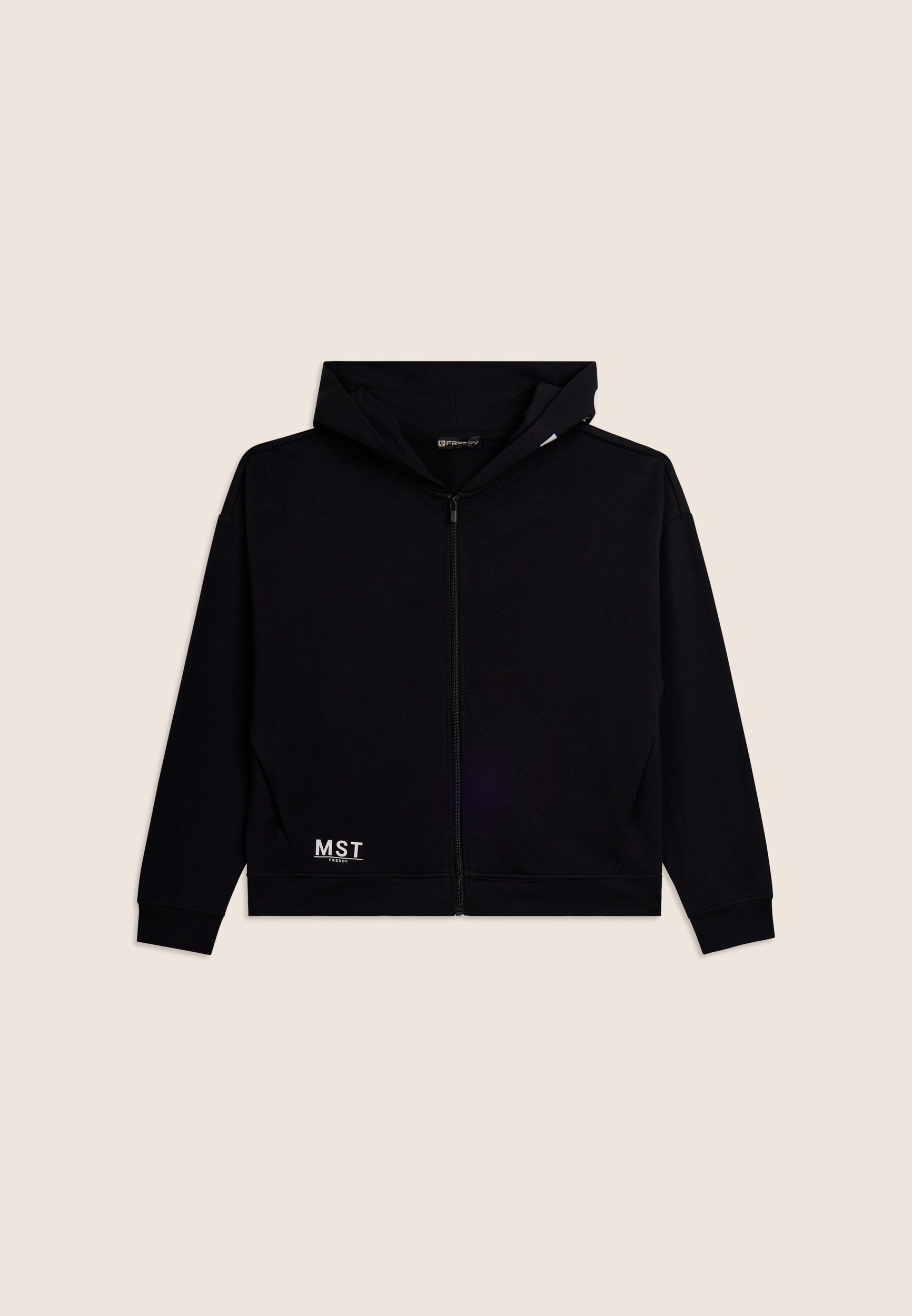 Freddy Felpa Cropped Cappuccio Zip Stampa MST Nero