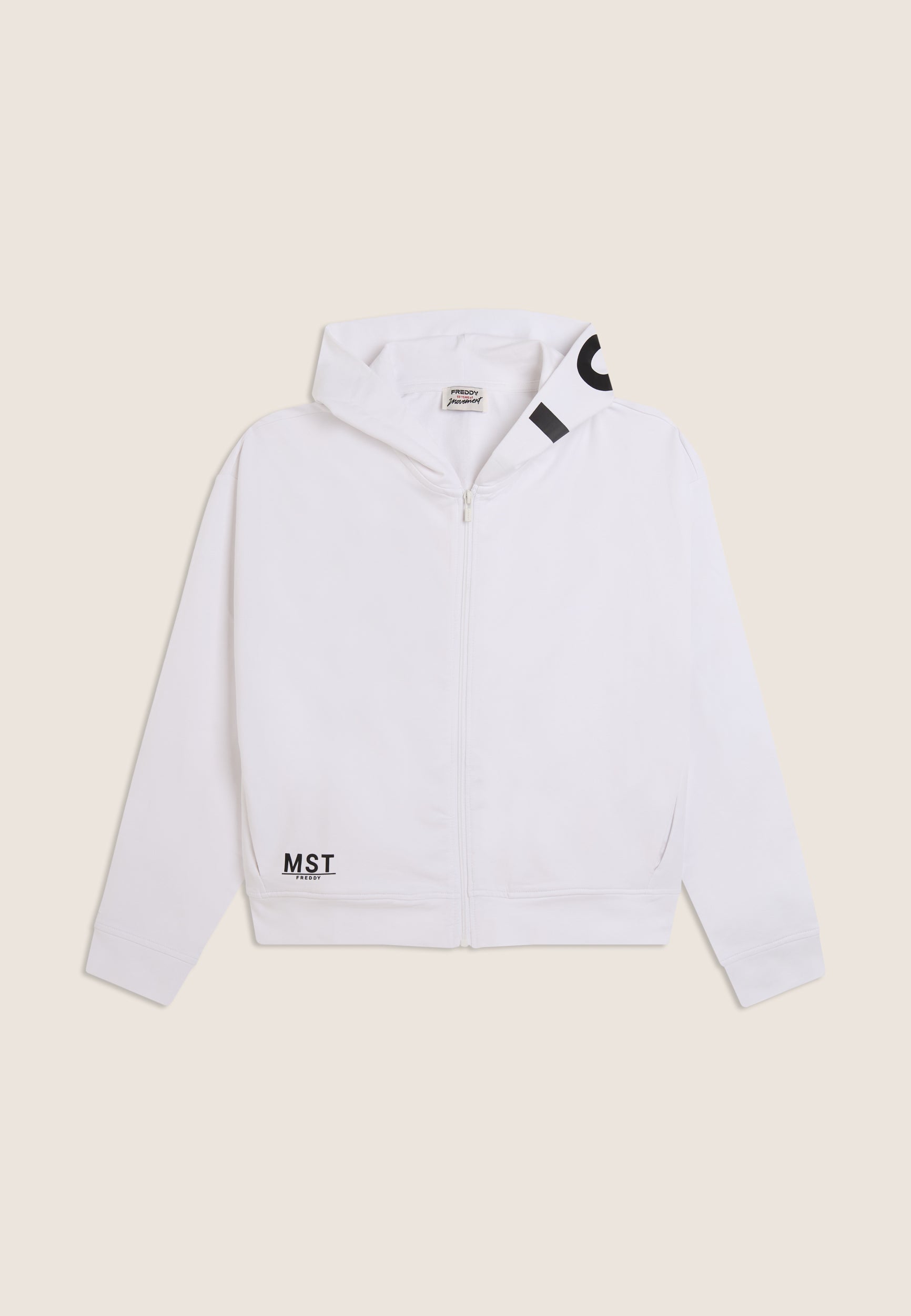 Freddy Felpa Cropped con Cappuccio e Zip Bianco
