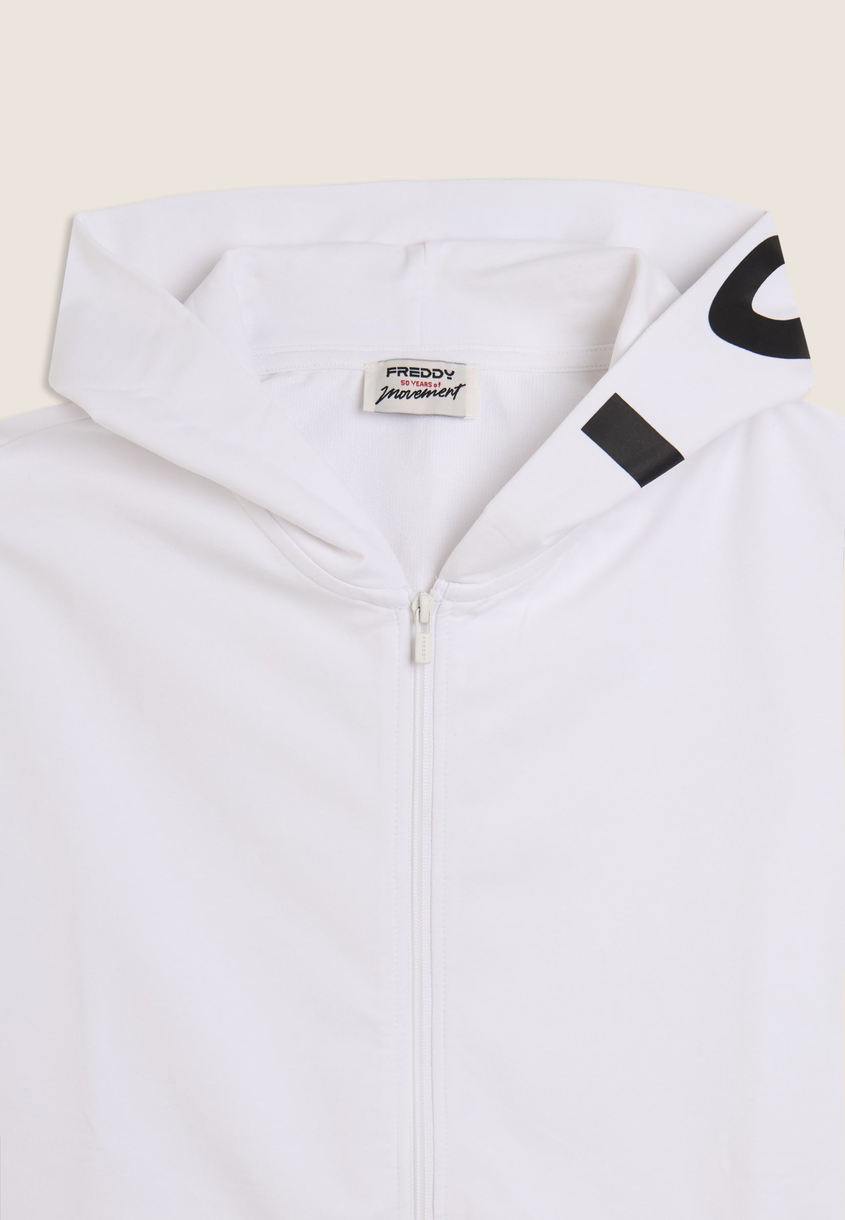 Freddy Felpa Cropped con Cappuccio e Zip Bianco