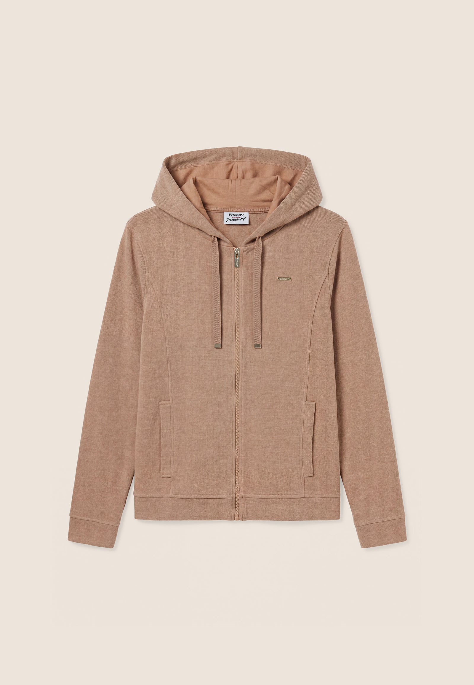 Felpa Effetto Tricot con Cappuccio e Zip
