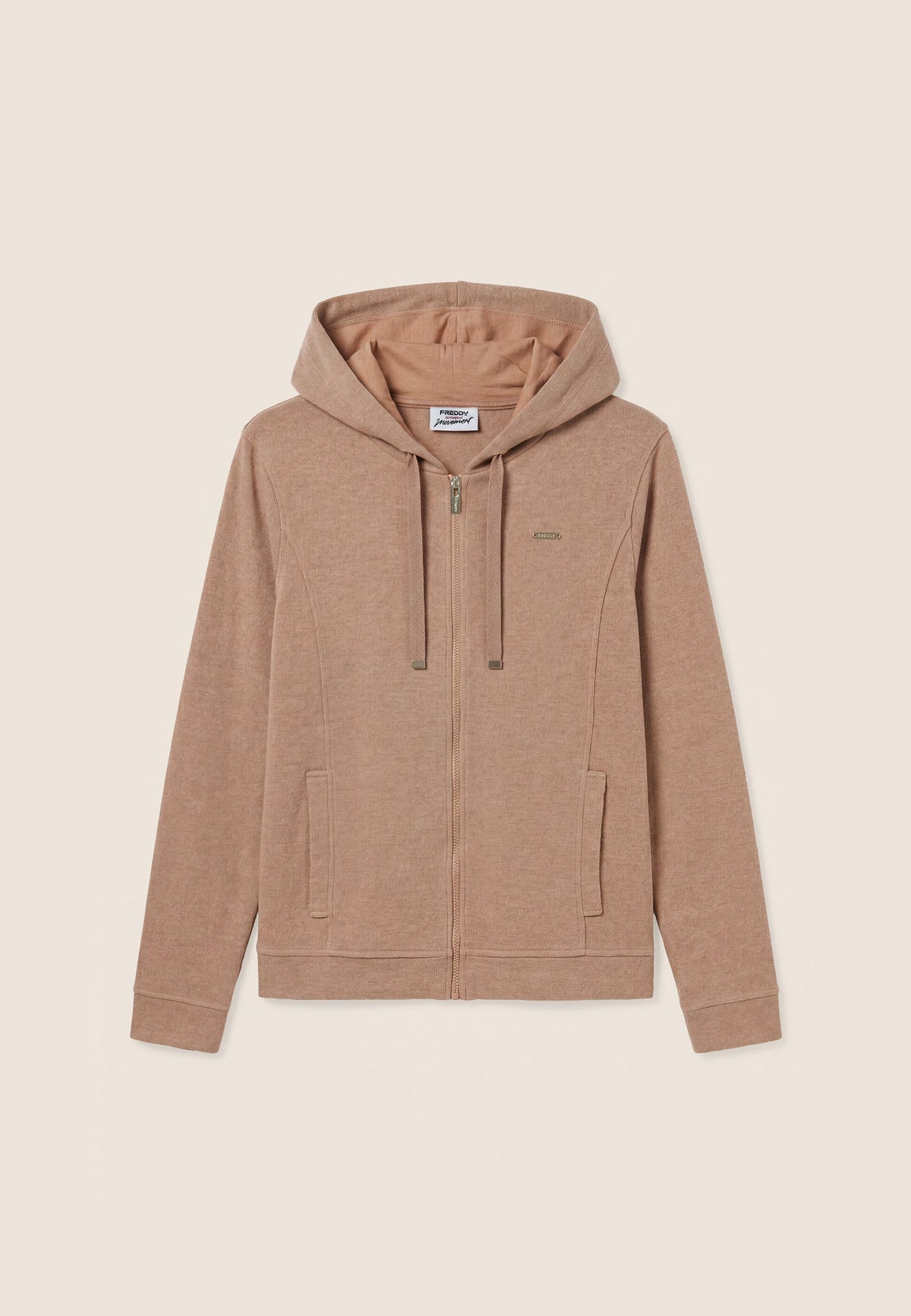 Felpa Effetto Tricot con Cappuccio e Zip