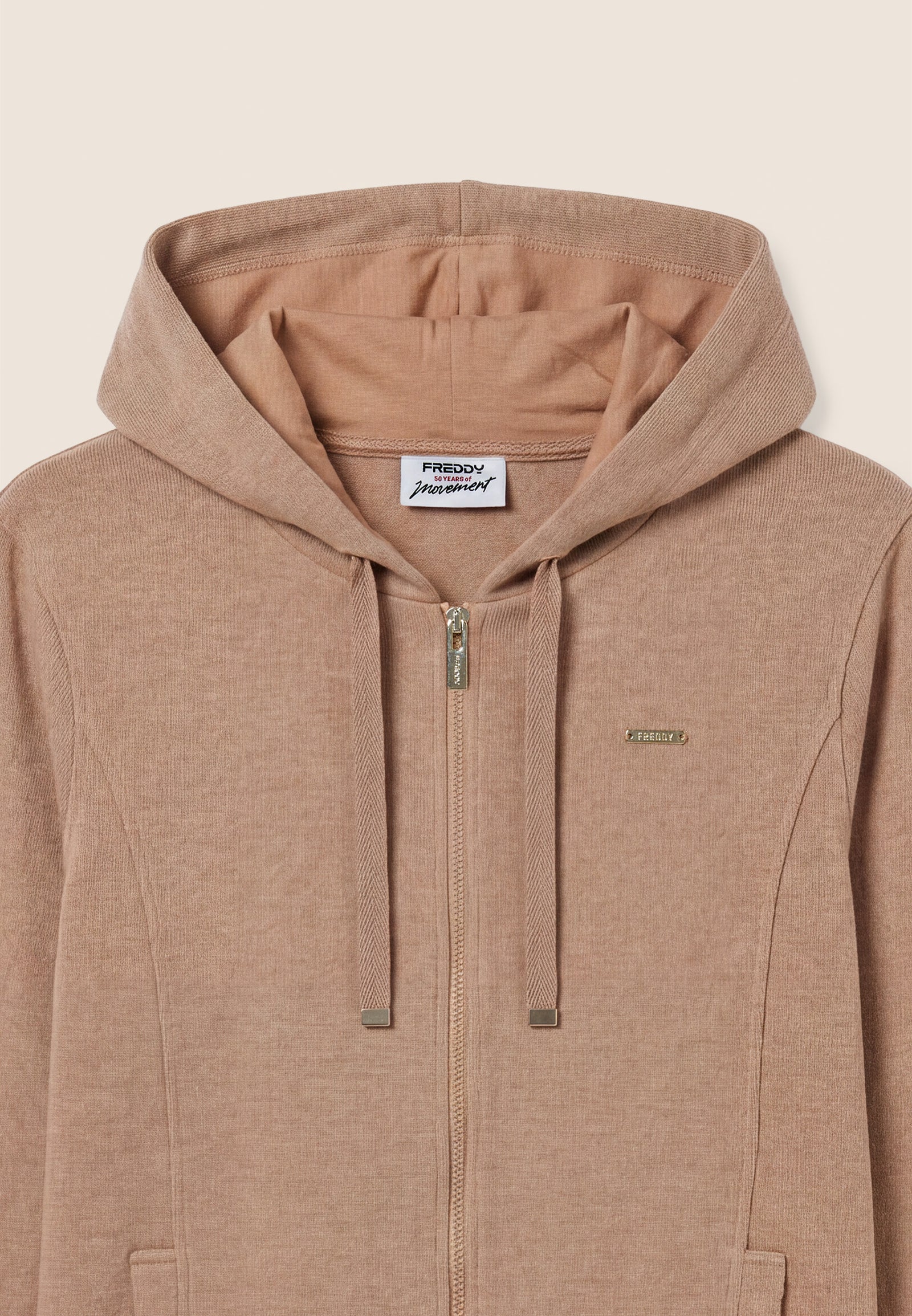 Felpa Effetto Tricot con Cappuccio e Zip