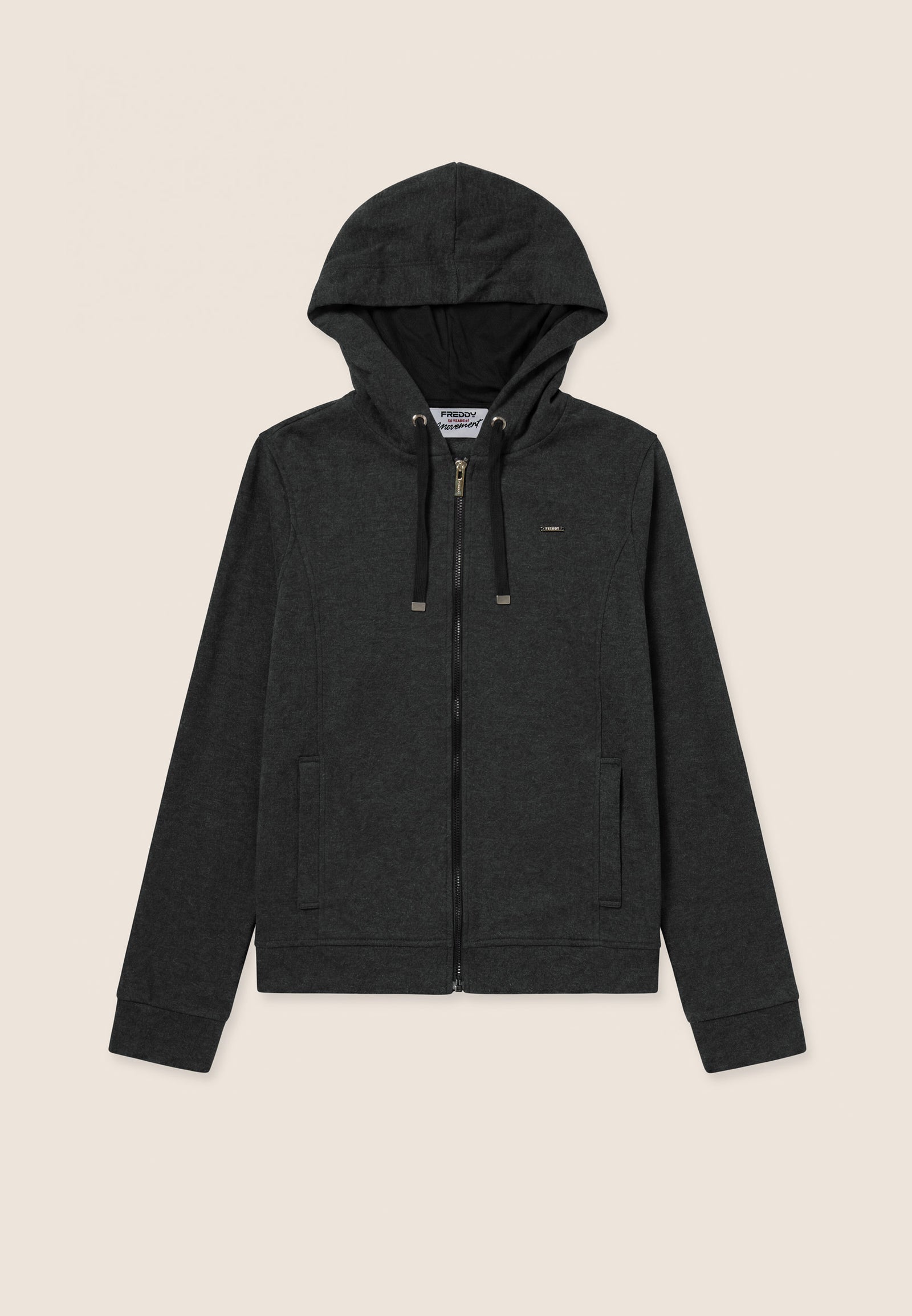 Felpa Effetto Tricot con Cappuccio e Zip