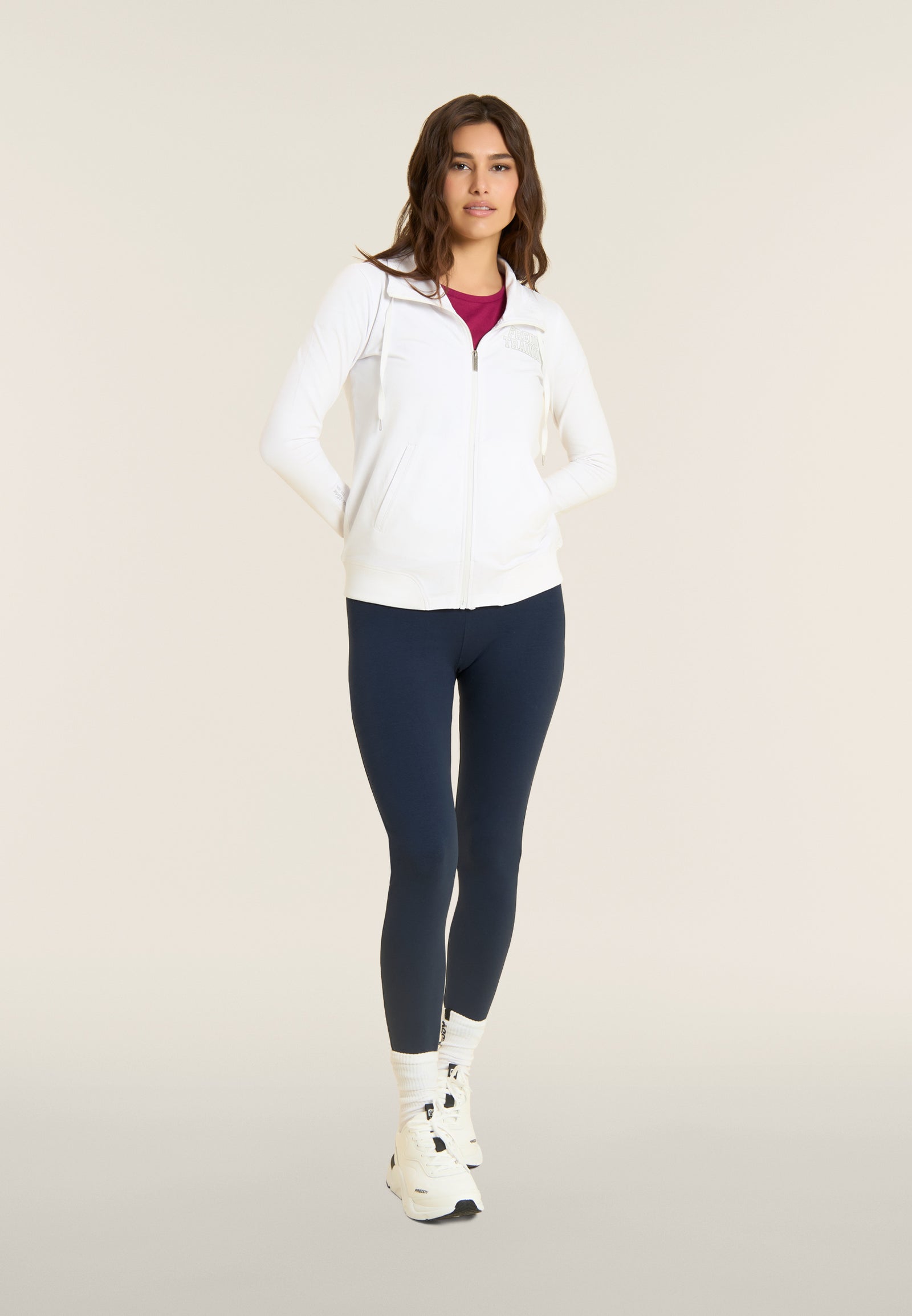 Felpa Full Zip con Collo Alto e Dettagli Argento