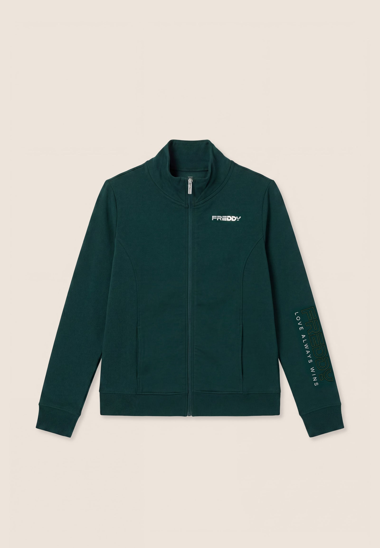 Felpa Regular con Zip e Collo Alto, Logo Ricamato sulla Manica