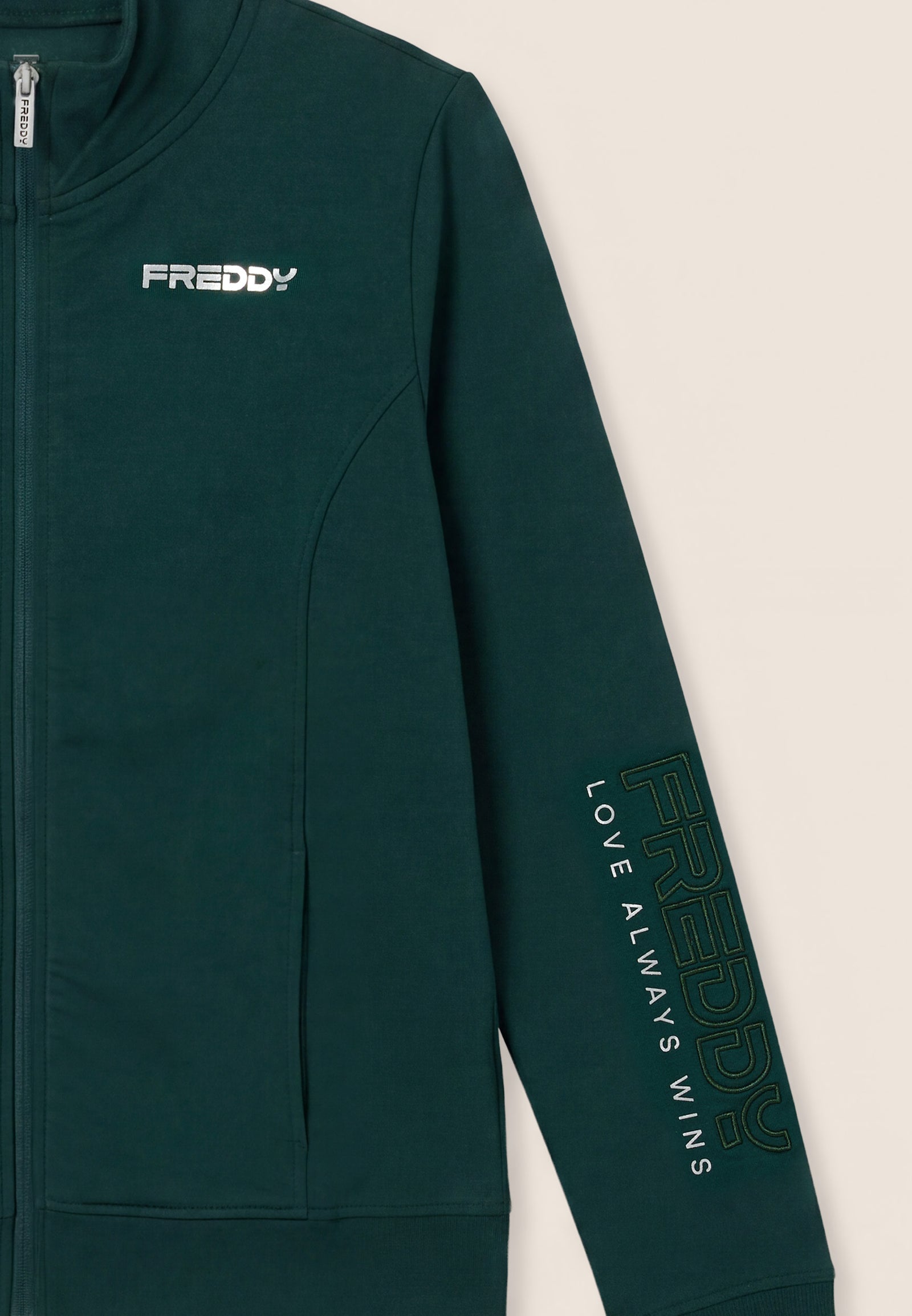 Felpa Regular con Zip e Collo Alto, Logo Ricamato sulla Manica