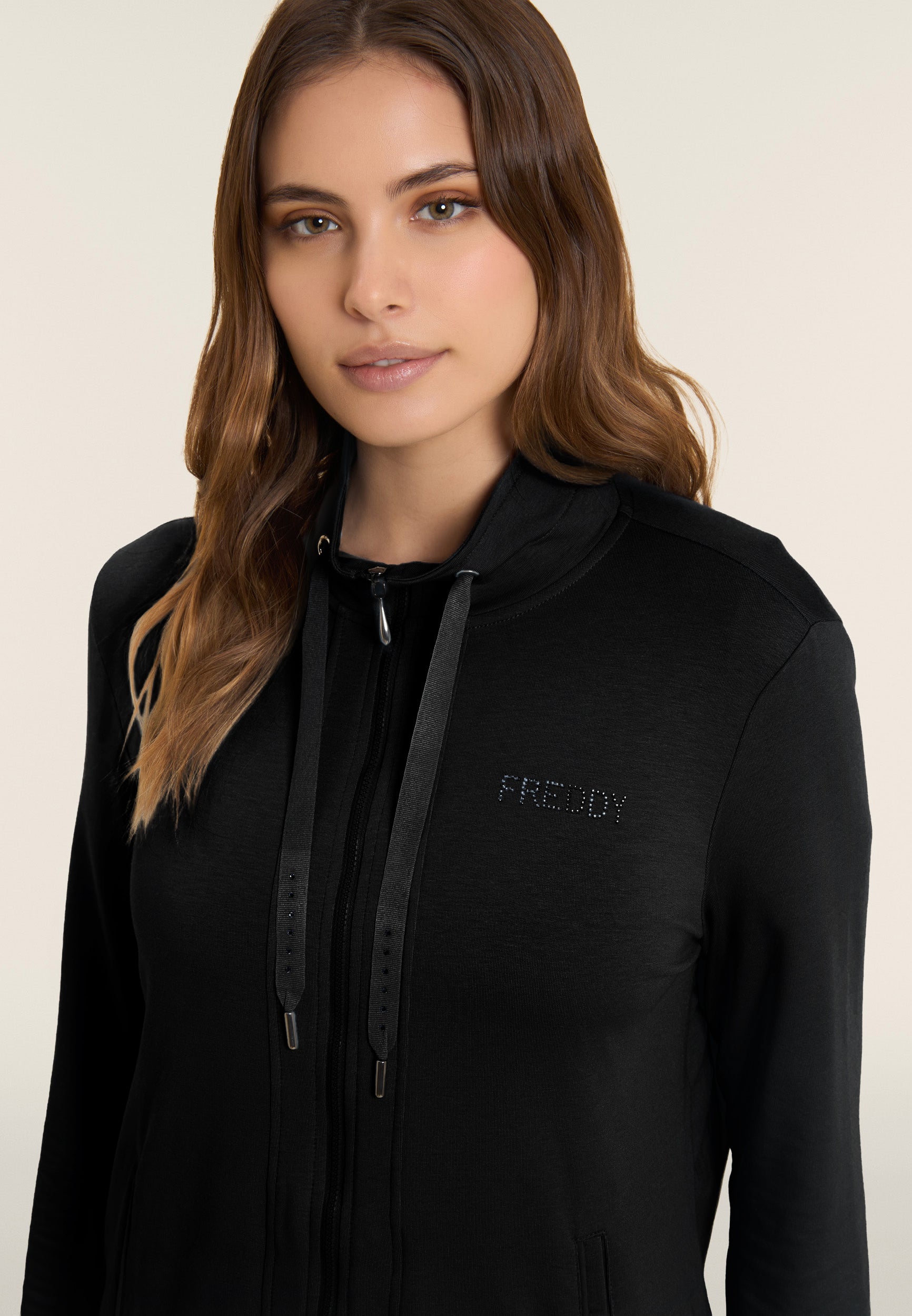 Freddy Felpa Zip Collo Alto con Logo in Strass Nero