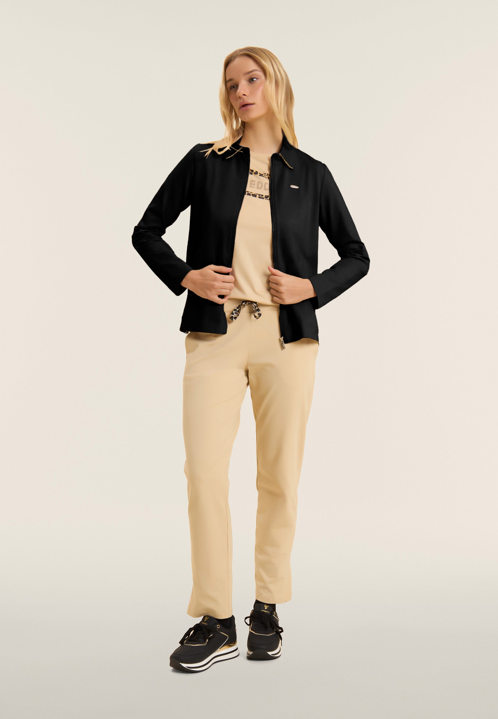 Freddy Felpa Zip con Collo a Camicia Nero