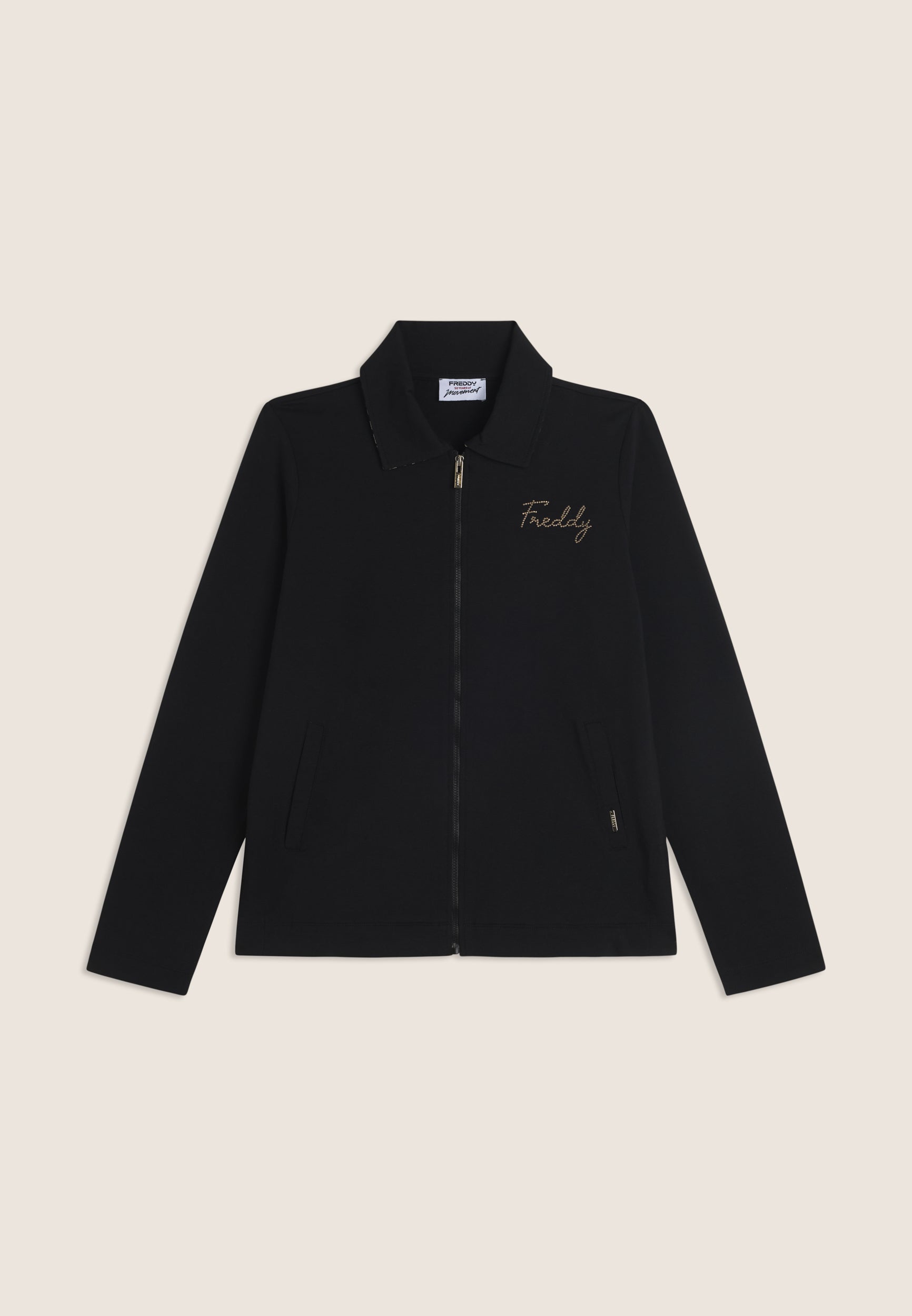 Freddy Felpa Zip con Collo a Camicia Nero