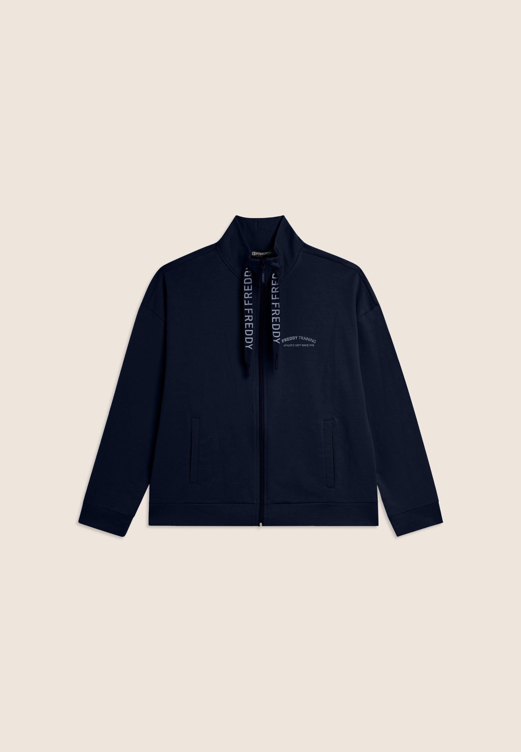 Freddy Felpa Zip e Collo Alto con Fondo Asimmetrico Blu