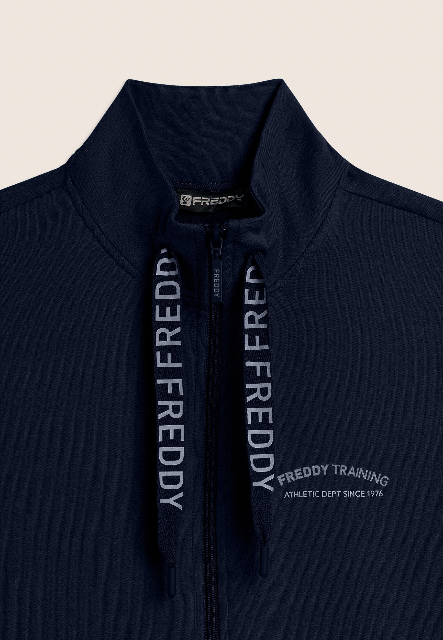 Freddy Felpa Zip e Collo Alto con Fondo Asimmetrico Blu