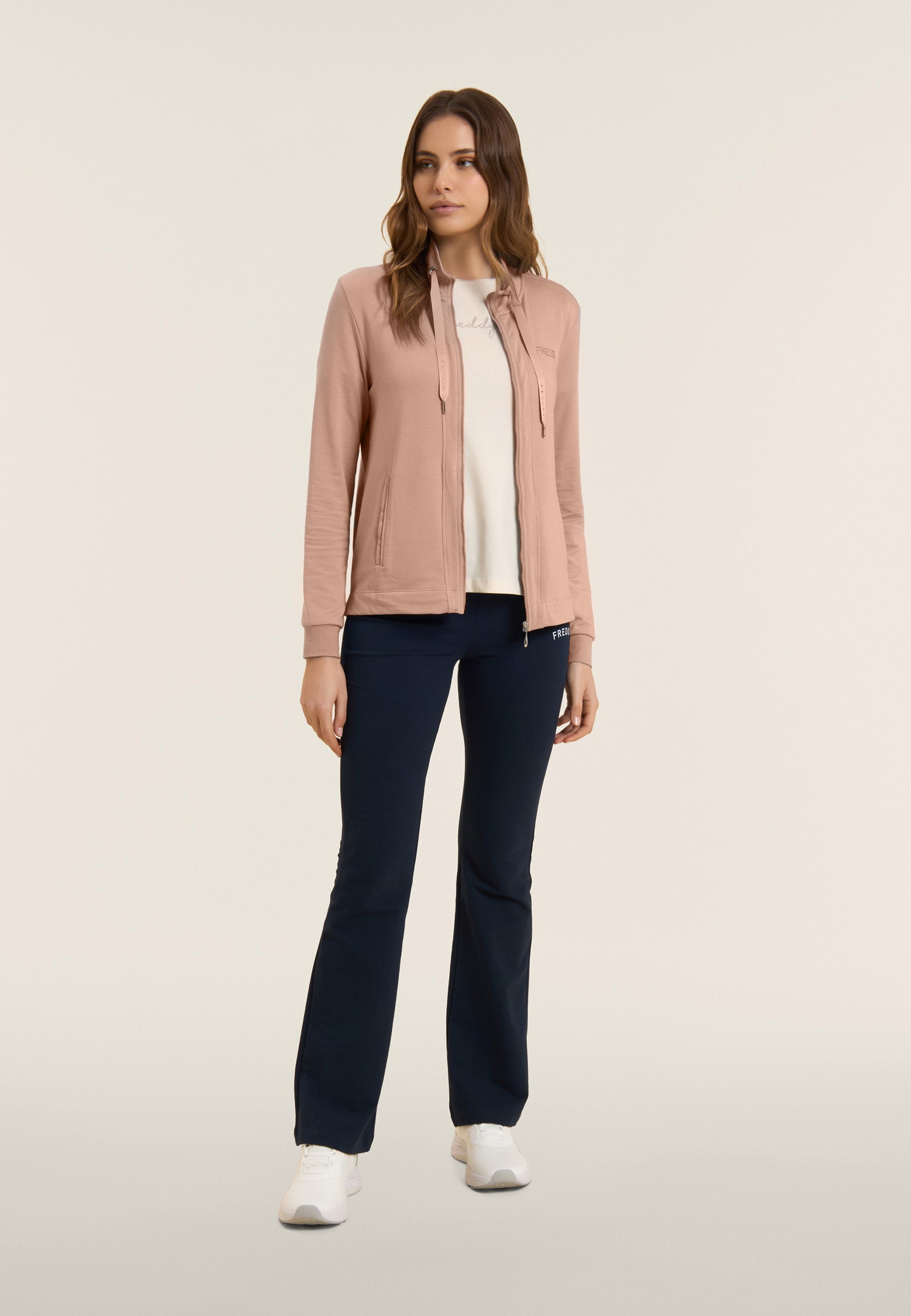 Freddy Felpa Zip e Collo Alto con Logo in Strass Beige